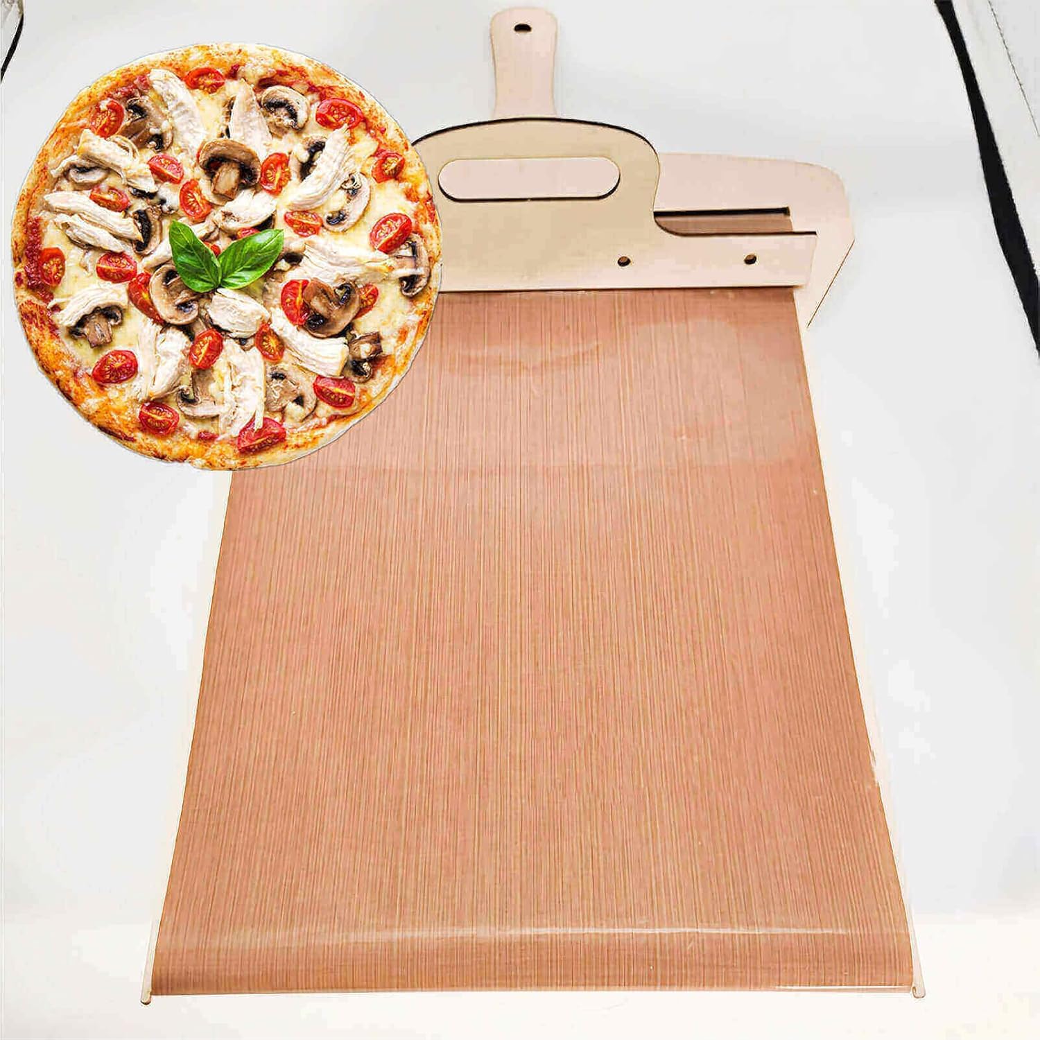 Abasia Pala deslizante para pizza, pala de pizza con asa, la cáscara de pizza que transfiere la pizza perfectamente, espátula de pizza para hornos