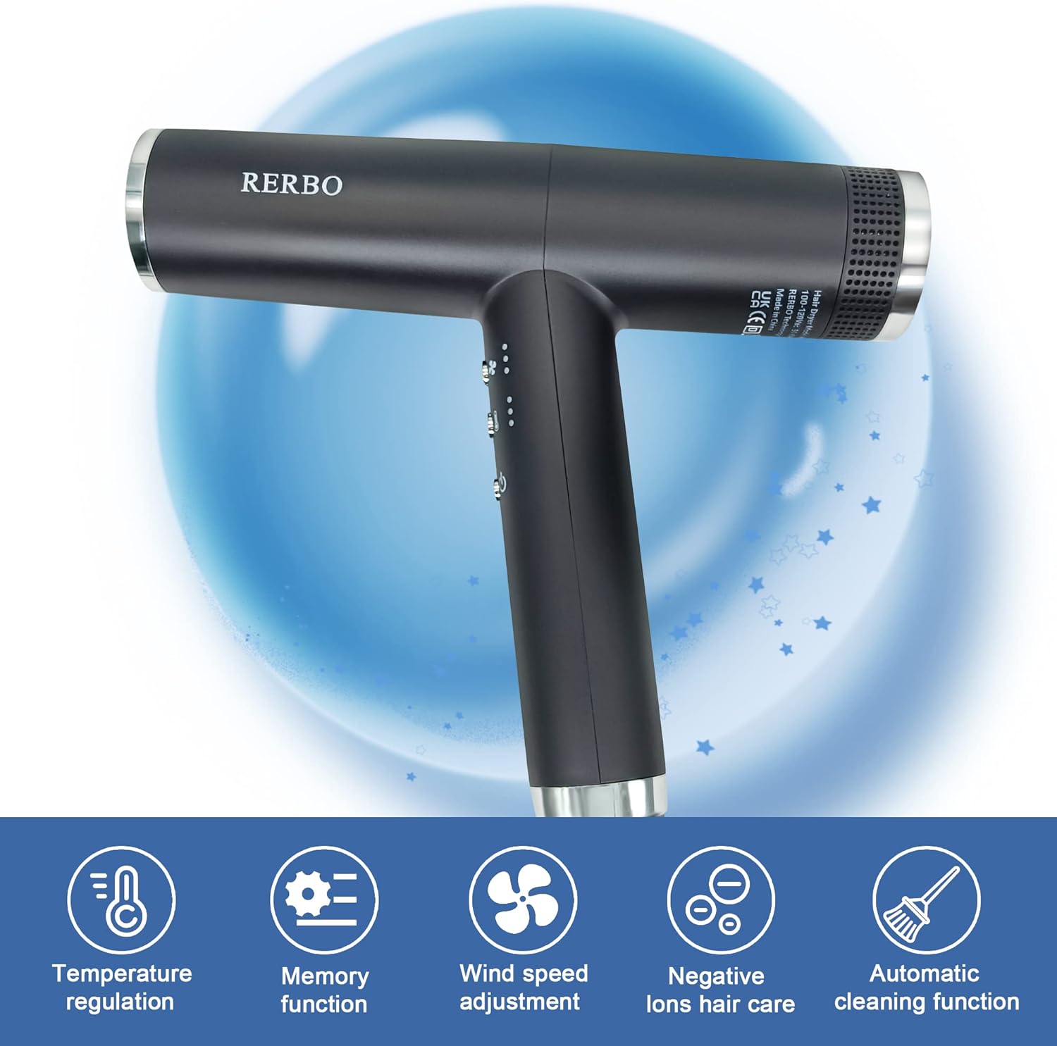 RERBO – Secador de pelo con difusor, secador iónico de 110,000 rpm, secador de pelo portátil profesional para el hogar, viajes y salón de belleza