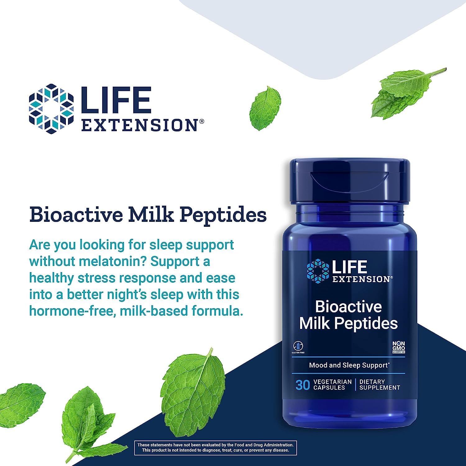 Life Extension Péptidos de leche bioactivos, promueve la relajación y el sueño saludable, sin gluten, sin OMG, 30 cápsulas vegetarianas (paquete de