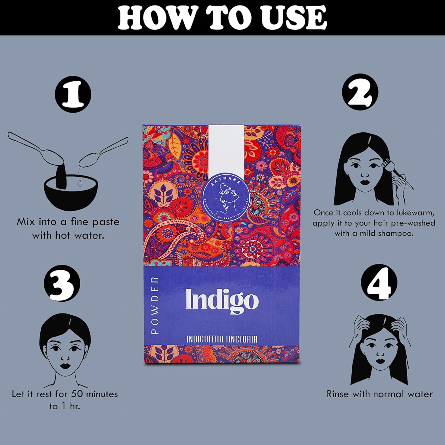 Indigo Powder  Indigofera Tinctoria  para cabello negro y natural  Promueve el crecimiento del cabello  Aumenta el grosor del cabello  Funciona con