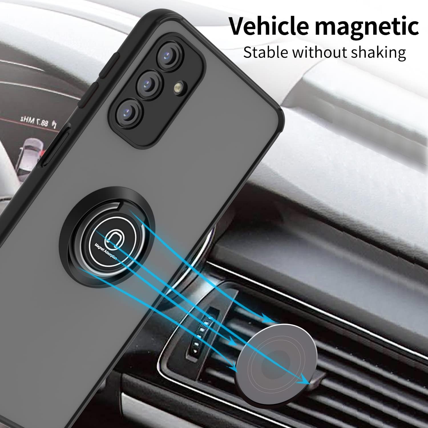 TJS Funda compatible con Samsung Galaxy A13 5G, Galaxy A04S, con protector de pantalla de vidrio templado, anillo de metal, soporte magnético