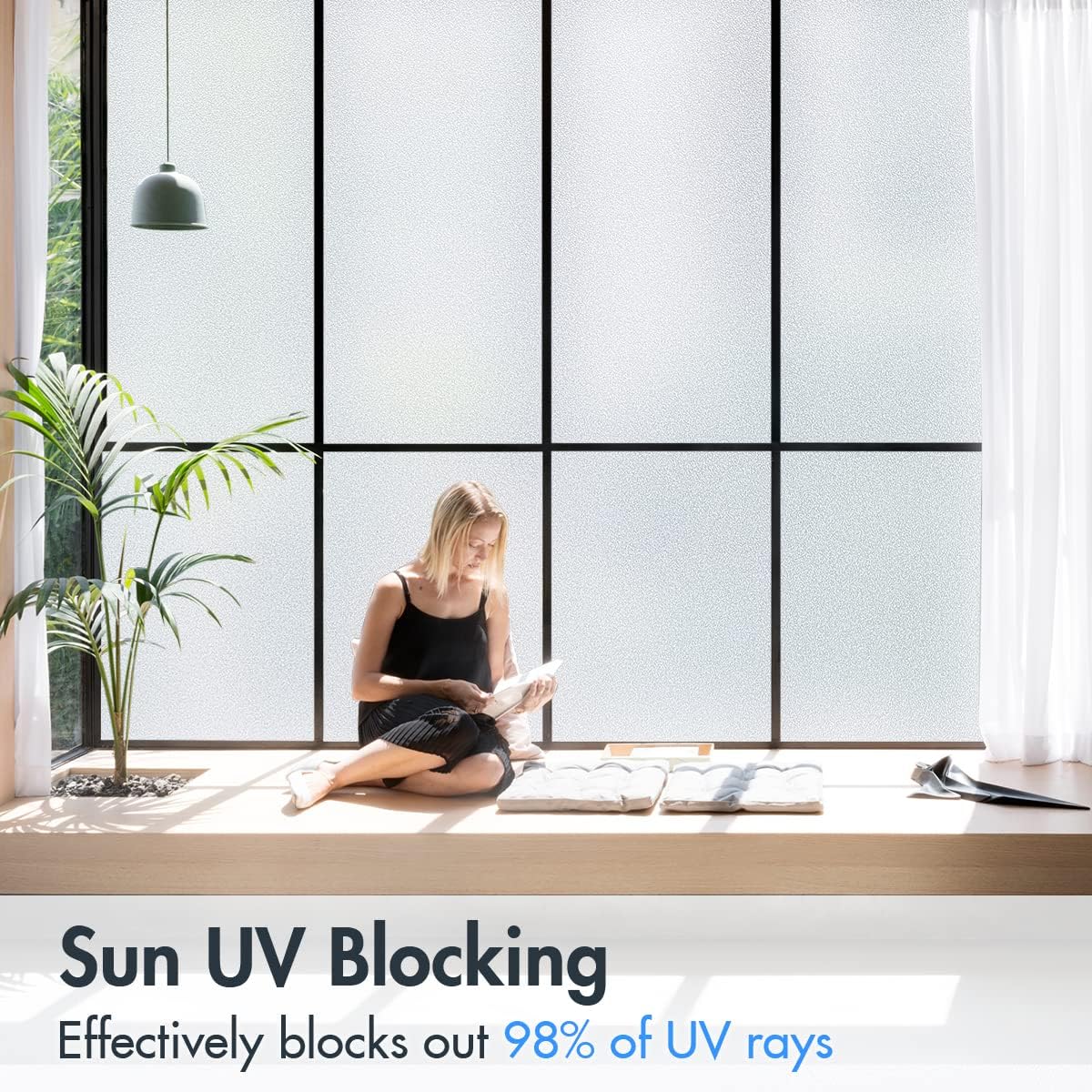 Coavas Película de privacidad para ventana, película de vidrio esmerilado, película para ventanas de baño, película de esmerilado de ventana de día
