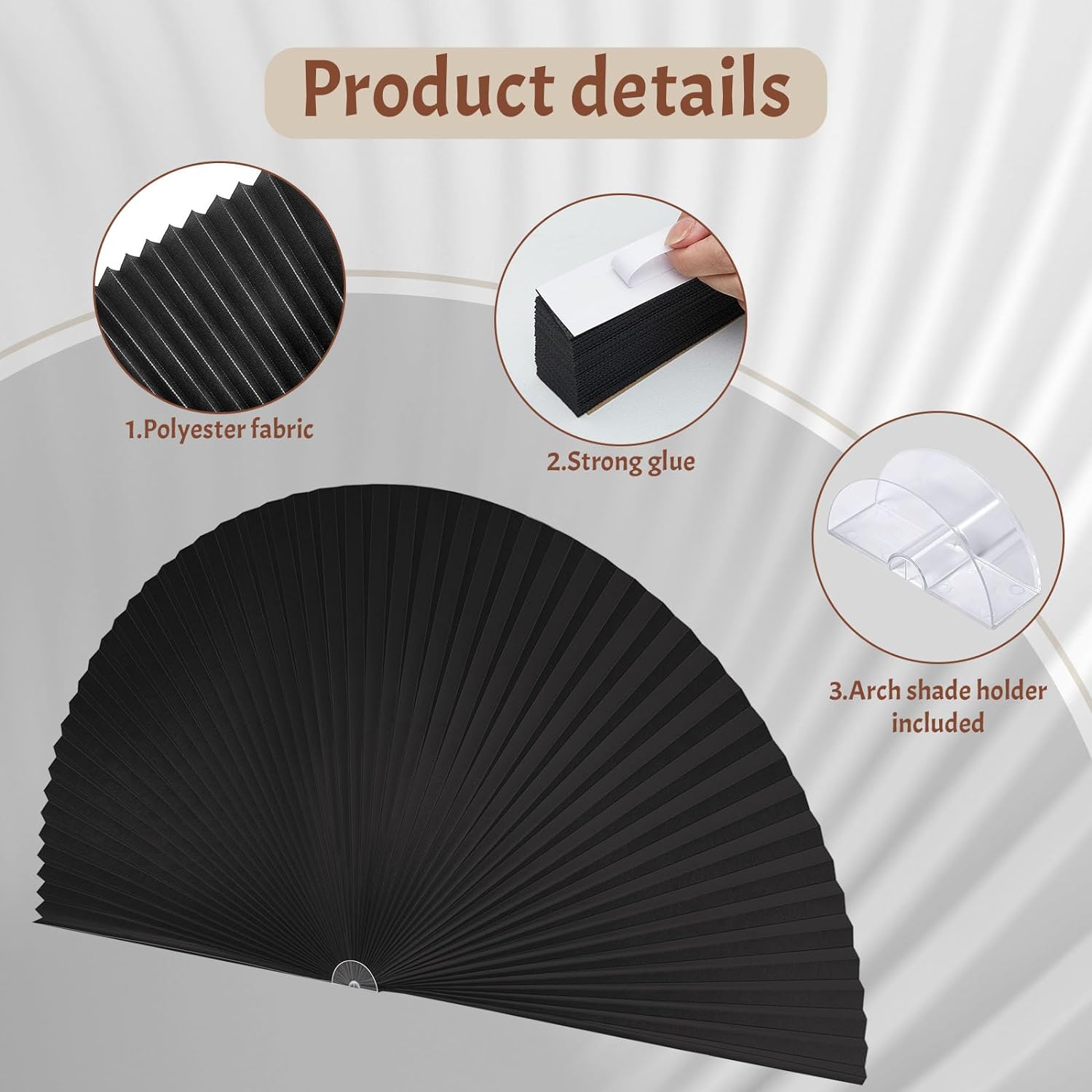 Fainne 2 persianas plisadas de 36 x 72 pulgadas para ventana de medio círculo de 36 x 72 pulgadas, filtro de luz, tela plisada, para ventanas de