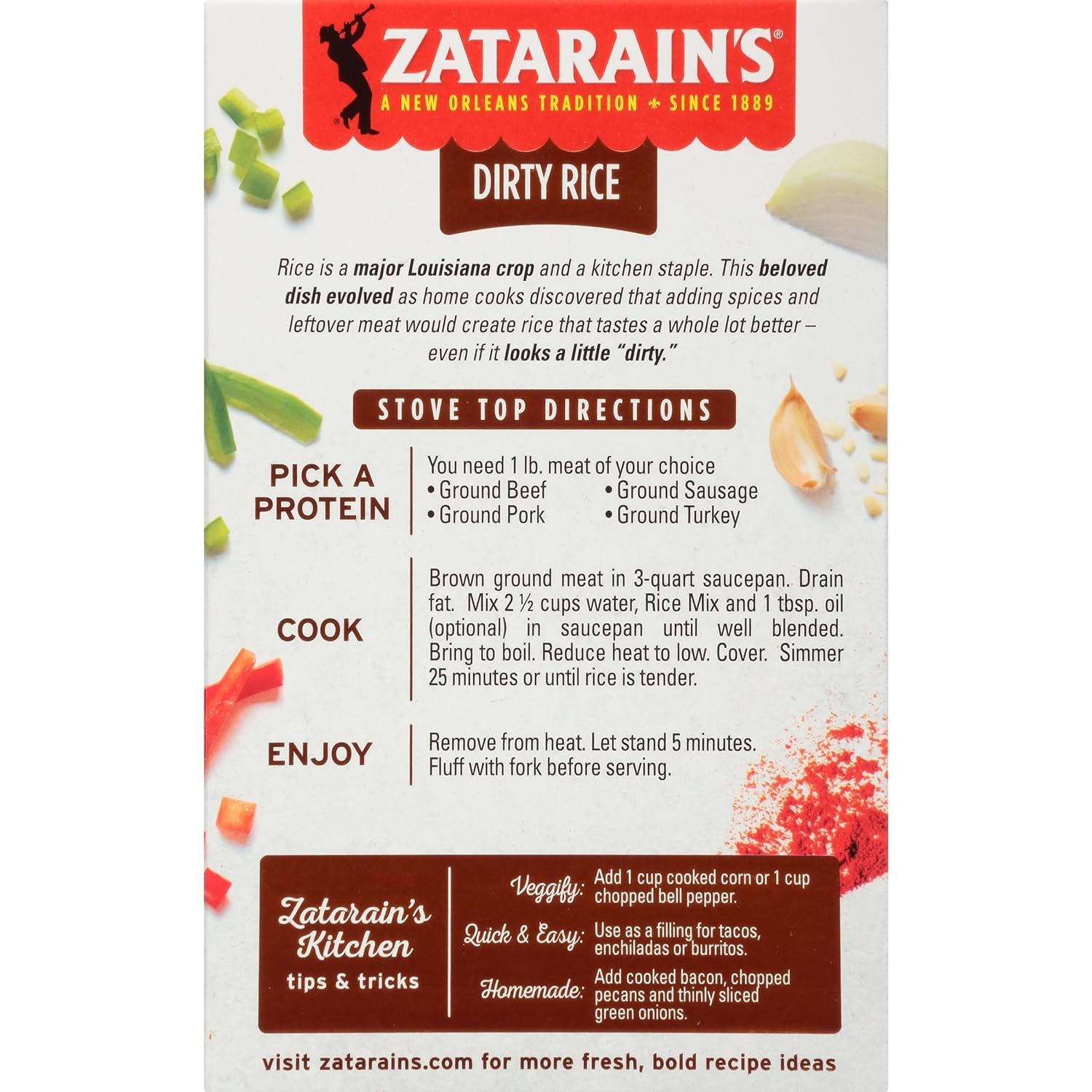 Zatarain’s Mezcla de arroz sucio estilo New Orleans reducido en sodio, 8 onzas (paquete de 12)