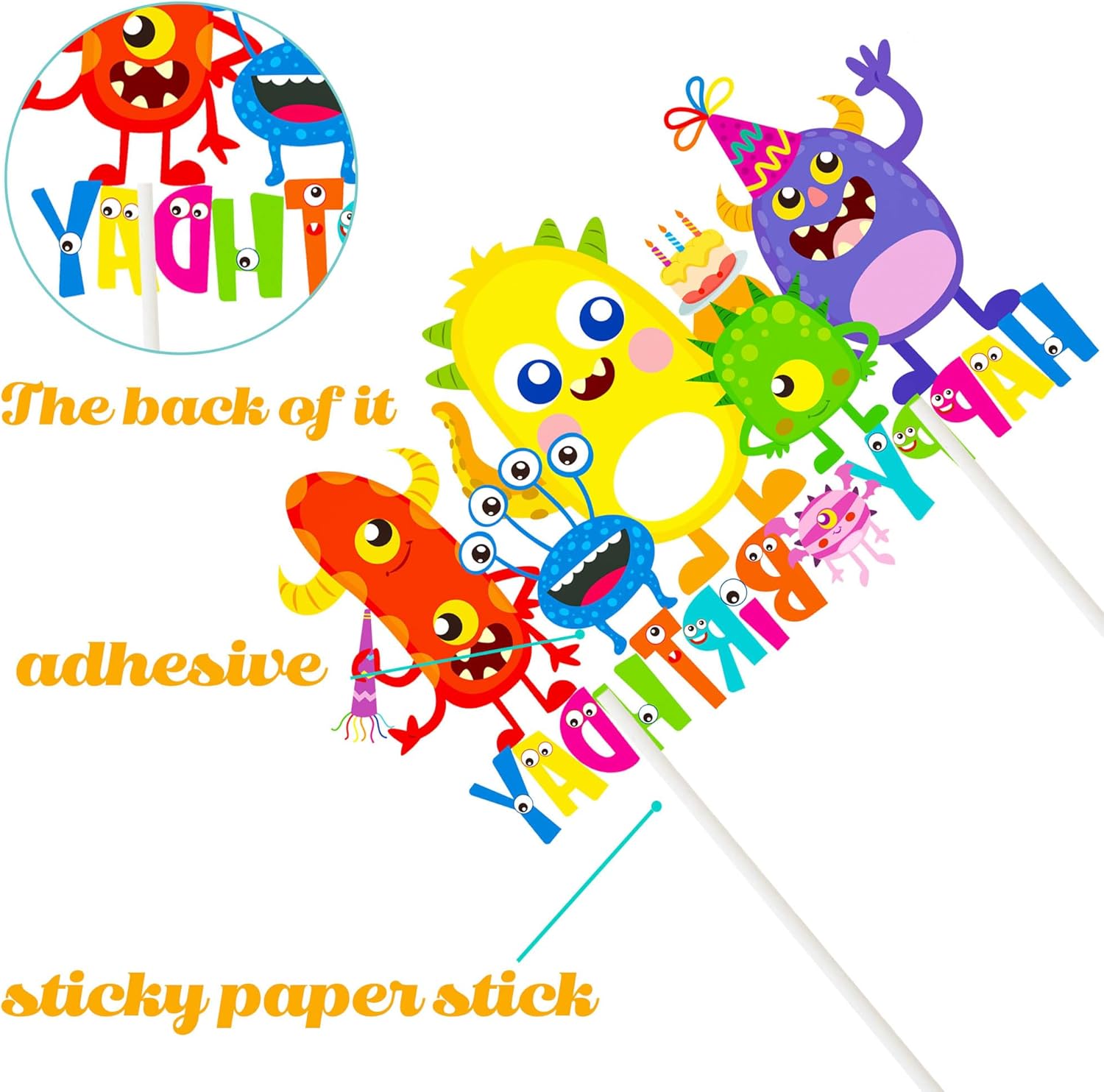 Decoración de pastel de cumpleaños de monstruo, suministros de fiesta de cumpleaños, decoración de pastel de monstruo pequeño para niños, temática