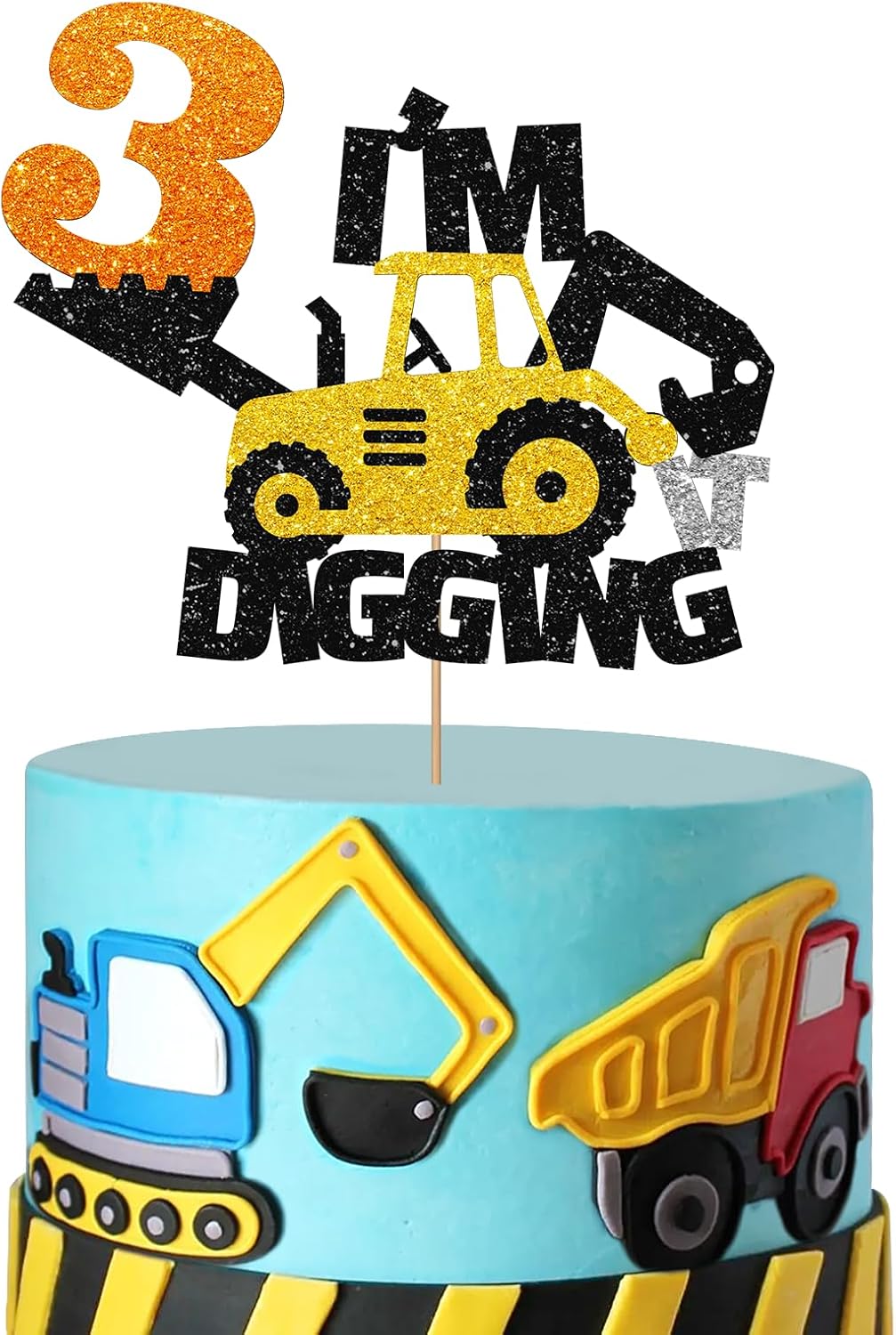Decoración para tartas de tercer cumpleaños de construcción, excavadora, bulldozer, camión rodante, decoración de tercer cumpleaños para niños,