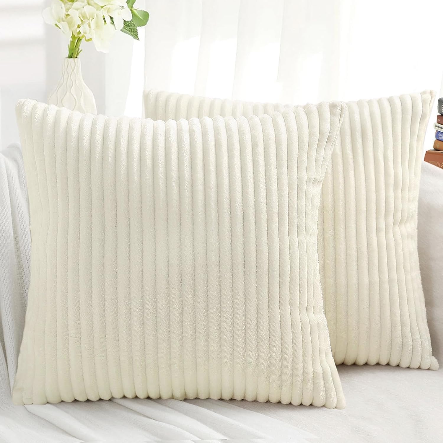 Juego de 2 fundas de almohada decorativas de 16 x 16 pulgadas, fundas de almohada de franela de felpa suave de doble cara para sofá, sala de estar,