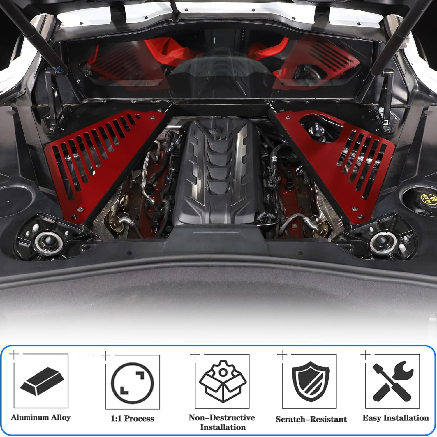 Cubierta de panel de bahía de motor compatible con Chevrolet Corvette C8 Stingray 2020-2024, compartimento de aluminio para motor izquierdo derecho