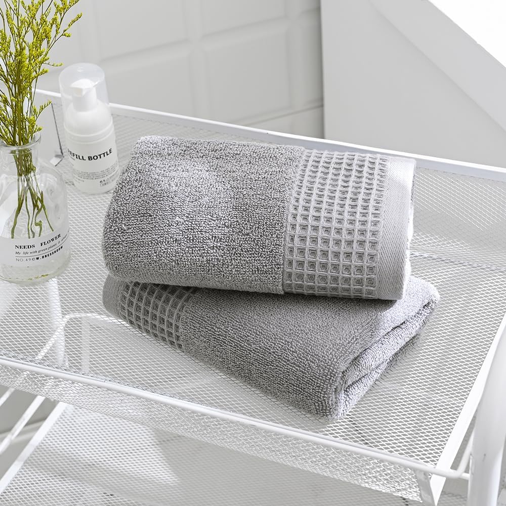 sense gnosis Toallas de mano grises de gofre y rizo para baño, secado rápido, sin pelusas, delgadas, estilo clásico, suaves y absorbentes, toallas