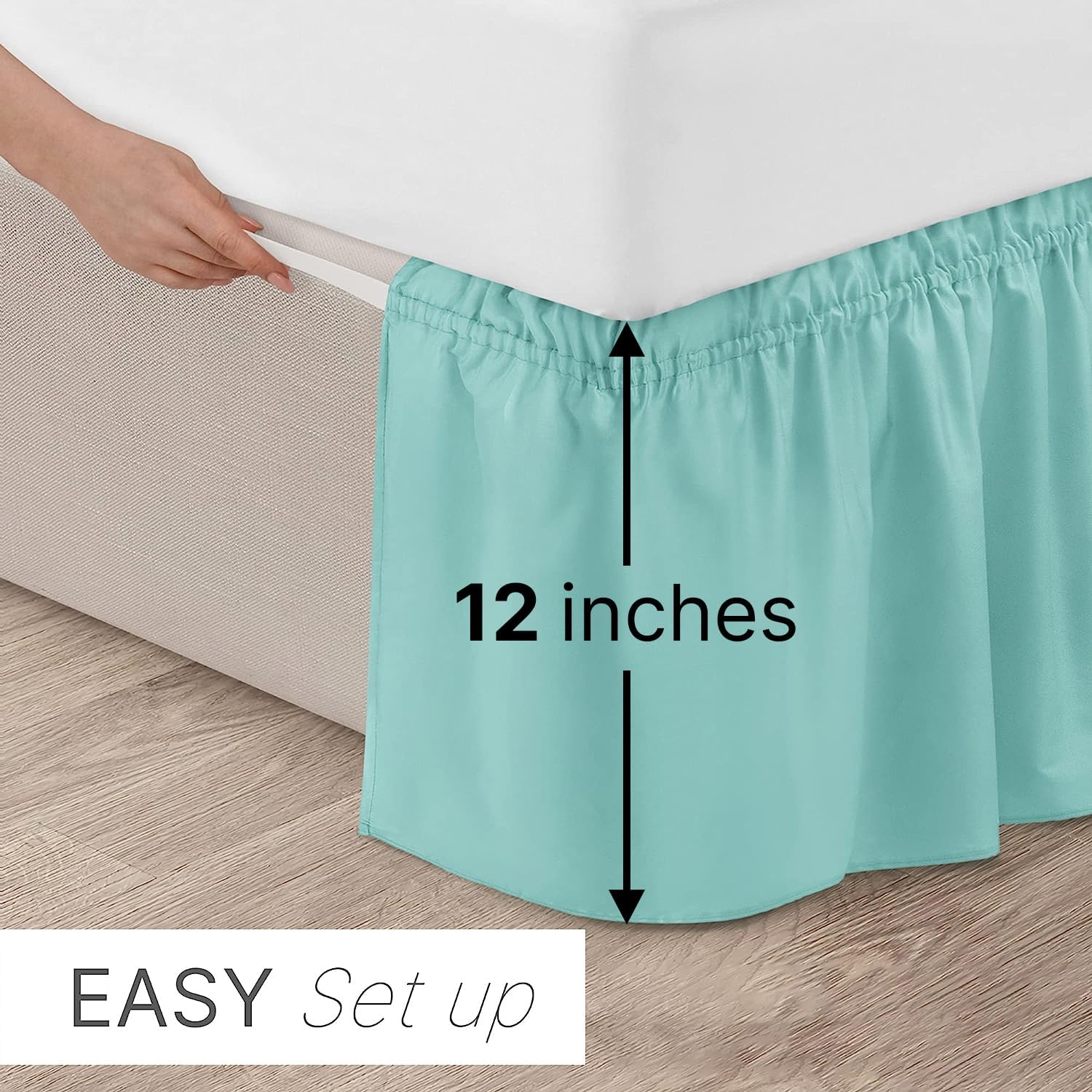 CGK Linens – Falda de cama envolvente con volantes, color azul spa, para camas de tamaño Queen con caída de 12 pulgadas, correa elástica de fácil