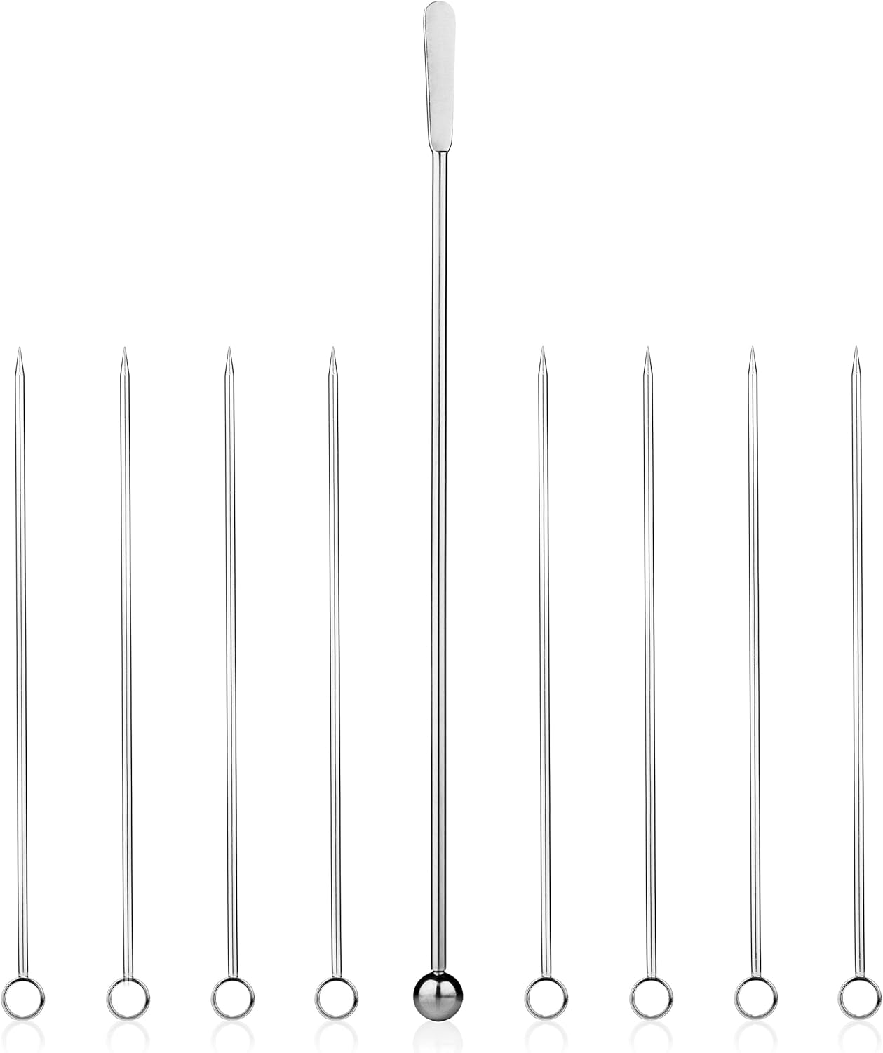 Zenlogy Púas de acero inoxidable de 5 pulgadas (juego de 8) y Swizzle Stick – Brochetas de oliva ideales – No se ahogarán en tus Martinis, cócteles