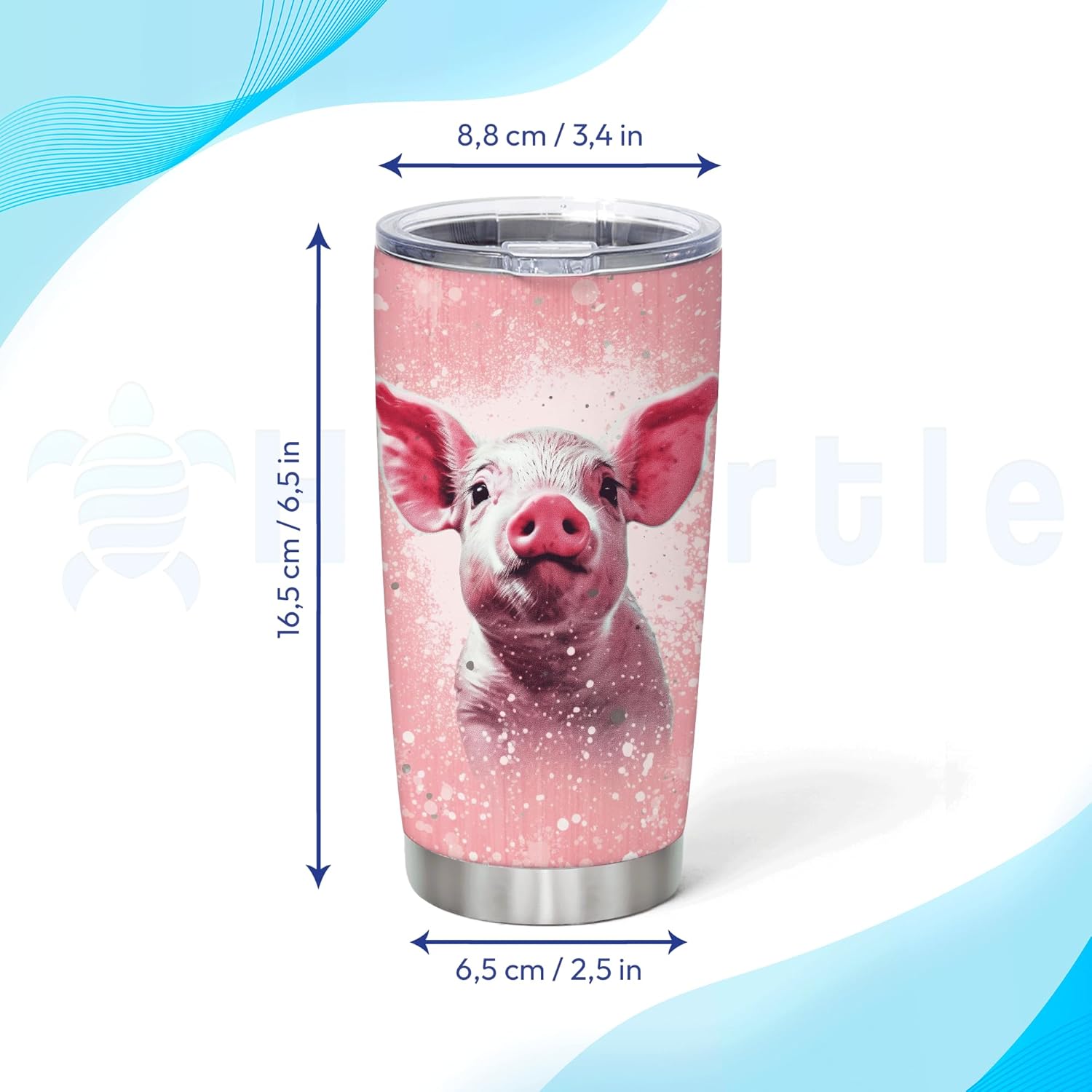 Hyturtle Regalos personalizados para los amantes de los cerdos, vaso de acero inoxidable con nombre grabado de cerdos, 20 onzas con tapa, idea de