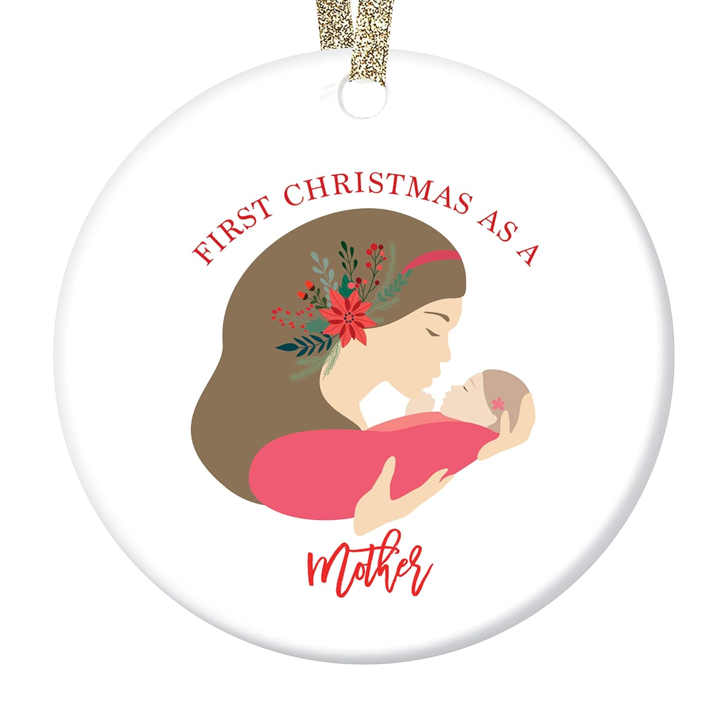 DIGIBUDDHA First Christmas as a Mother Ornament Gift Beautiful Porcelain Family Keepsake Present to New Mommy Daughter Mom of Newborn Girl Child 3″