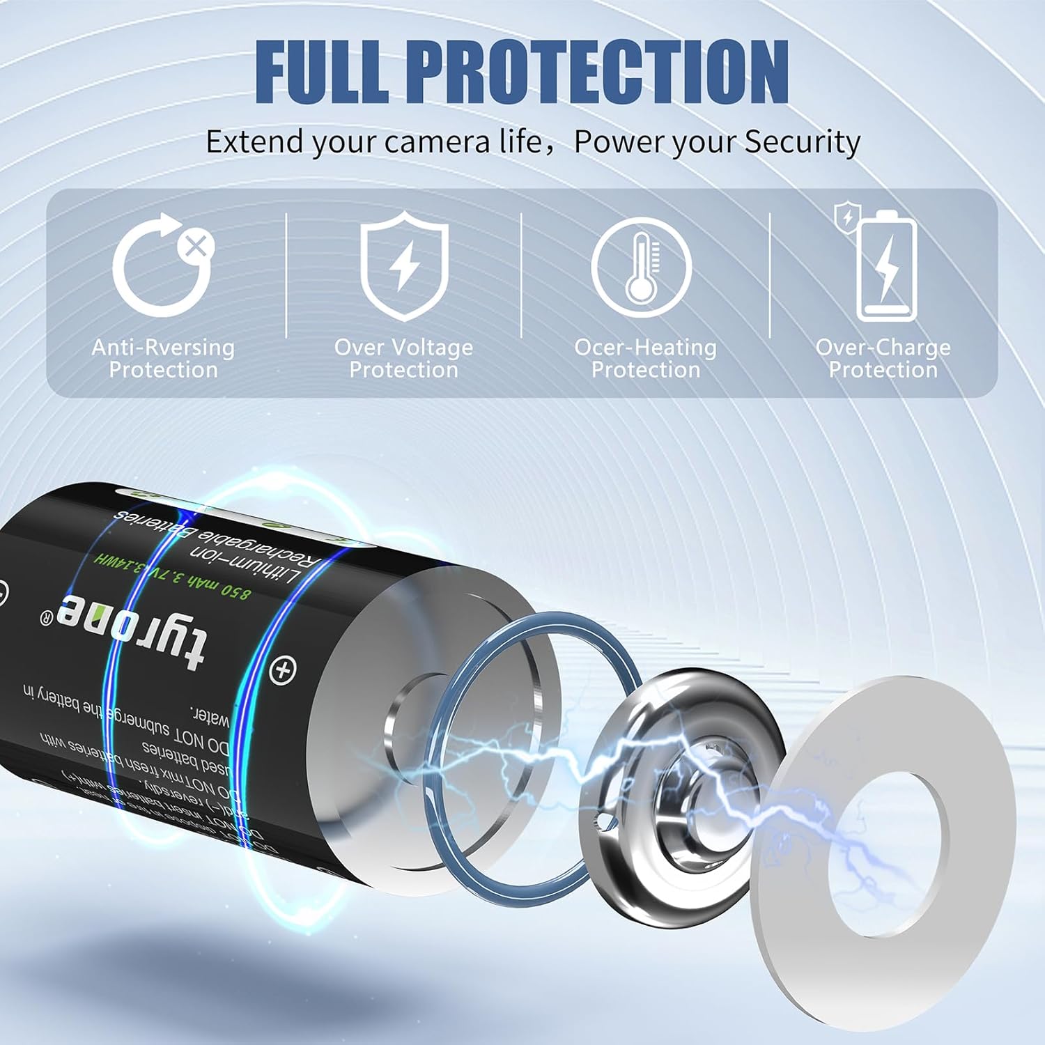 tyrone Baterías CR123A 3.7V 850mAh CR123A Batería de litio para cámara Arlo VMC3030 VMS3330 3530 Sistema de alarma, linternas se puede recargar