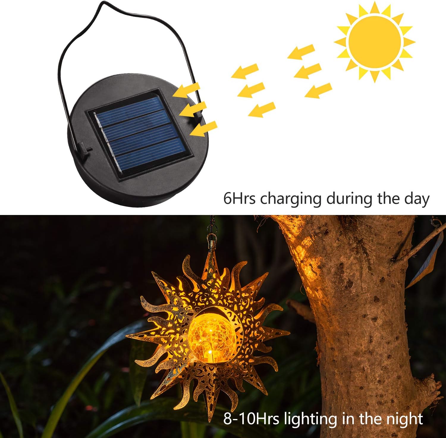 Luces solares para decoración de jardín al aire libre, faroles colgantes de metal con girasol, regalos impermeables para patio, porche, césped,