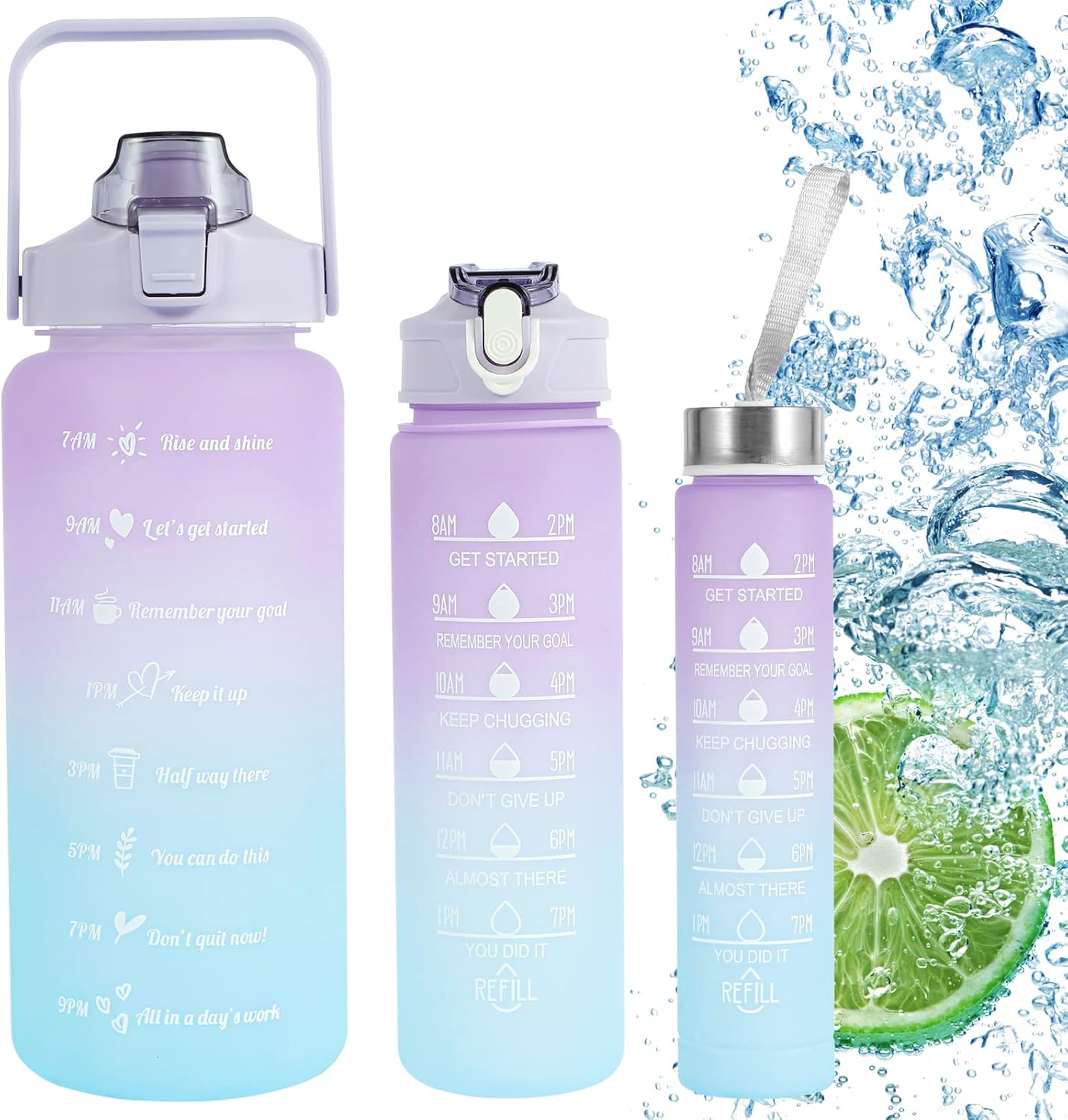 Juego de 3 botellas de agua con botella grande de 2 litros, botella portátil de 30.4 fl oz y mini botella de 16.9 fl oz, botella de bebidas