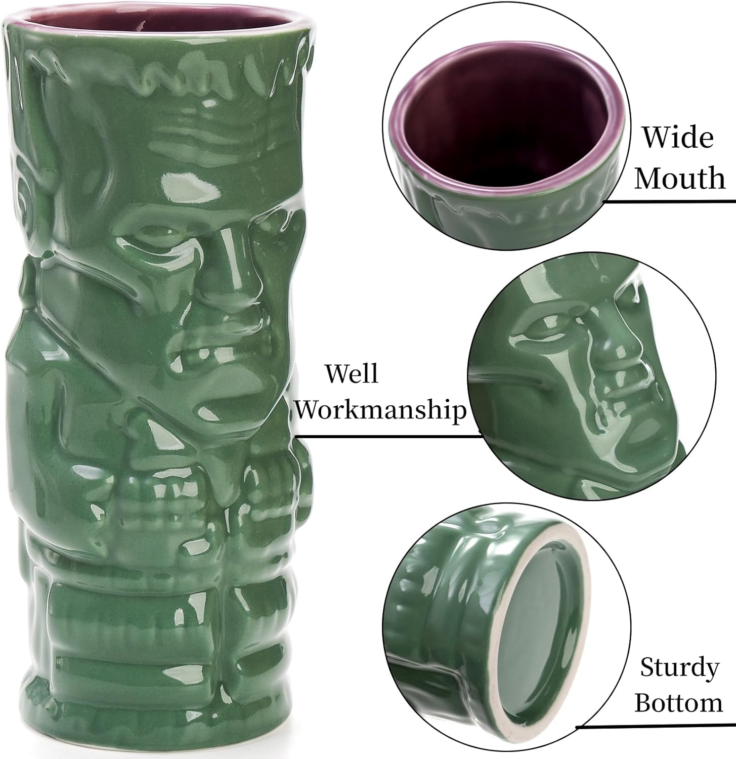 Juego de 4 vasos Tiki de cerámica, tazas Tiki grandes de 16 onzas para cócteles, tazas hawaianas vintage de Halloween, juego de utensilios para