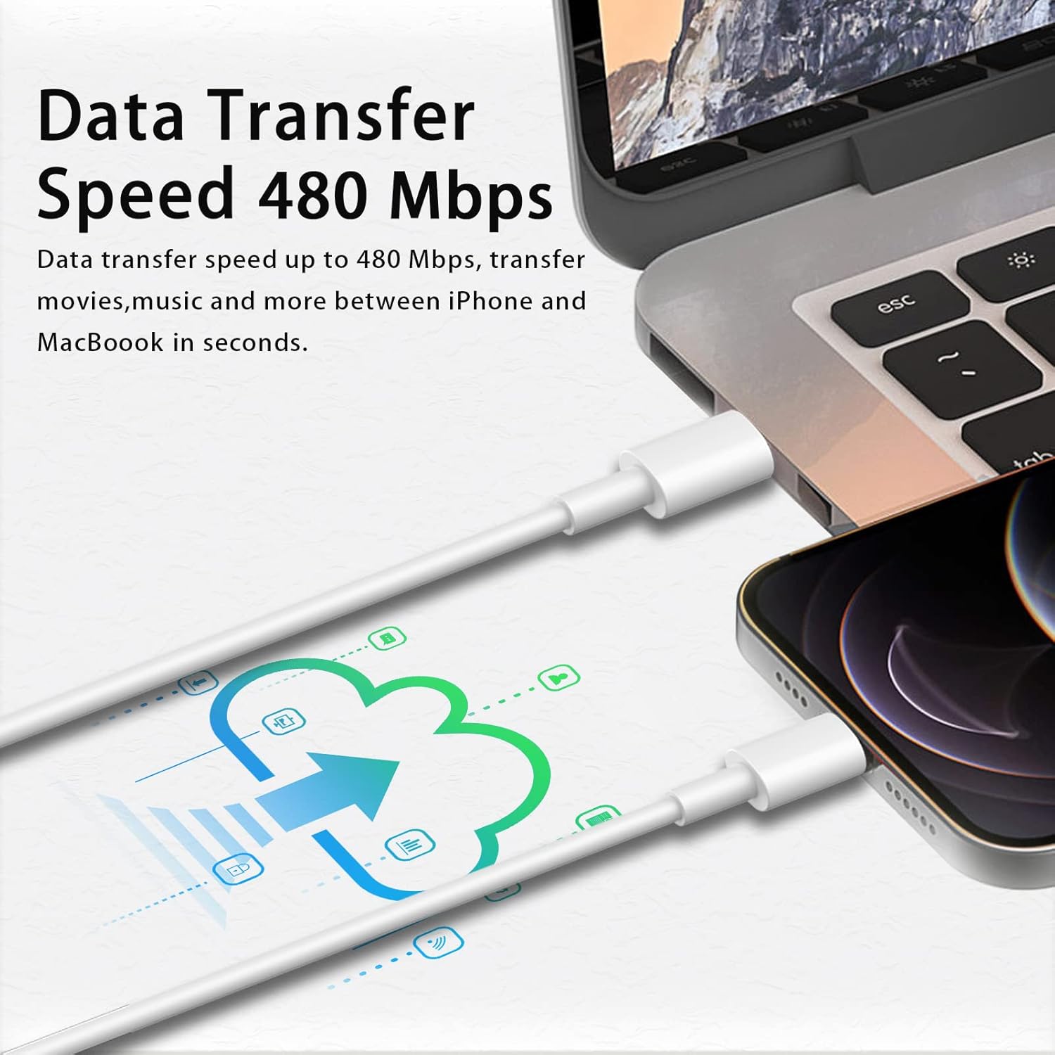 Paquete de 3 cargadores USB C, 20 W PD USB C adaptador de cargador rápido de pared con 3 unidades certificado MFi 6 pies tipo C a cable Lightning