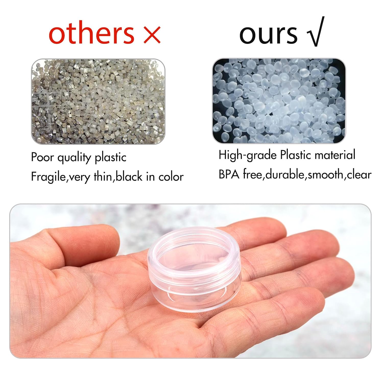 Contenedores de cosméticos con tapas, tarros de loción de plástico, tarros para muestras, con tapa rosa, 0.2oz, 25 unidades, Tarro de 3 gramos.,