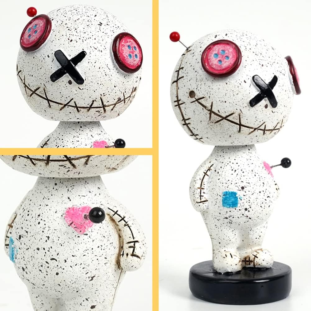 Adorno de cabeza temblorosa de Halloween, muñeca de vudú con base, decoración de tablero de instrumentos de automóvil, figura de vudú de terror,