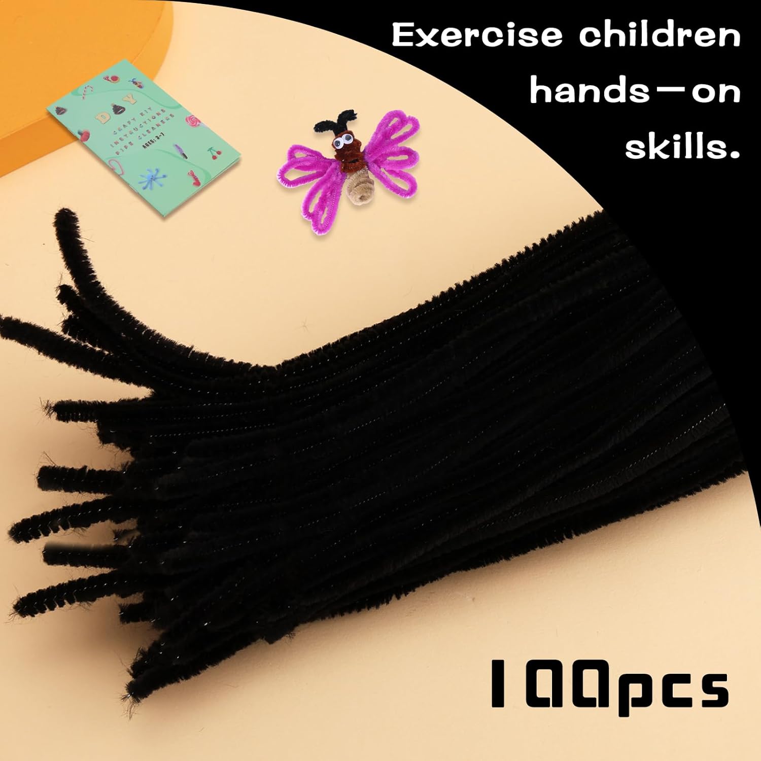 Giwrmu 100 piezas de tallos de felpilla para limpiar pipas negras, suministros de manualidades con palos peludos, limpiador de tuberías de colores