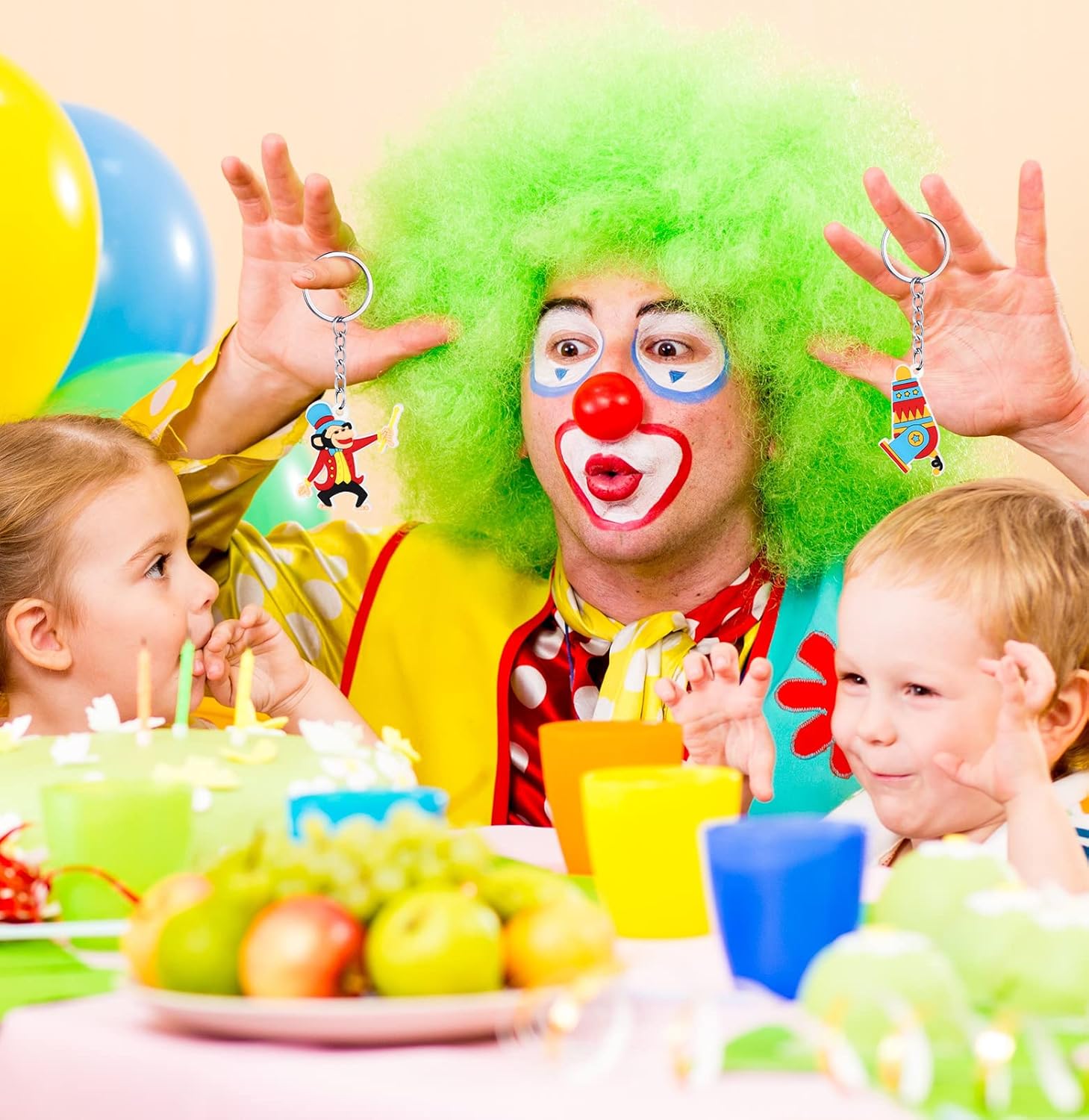 36 llaveros de cloruro de polivinilo para fiestas de carnaval de circo, animales de circo, cañón de payaso, decoraciones de fiesta temática de