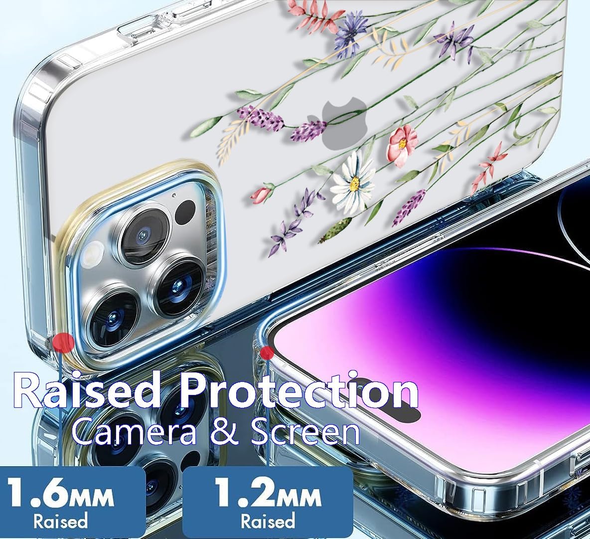 luolnh Funda compatible con iPhone 15 Pro, para mujeres y niñas, a prueba de golpes, transparente, patrón floral, cubierta trasera dura para iPhone