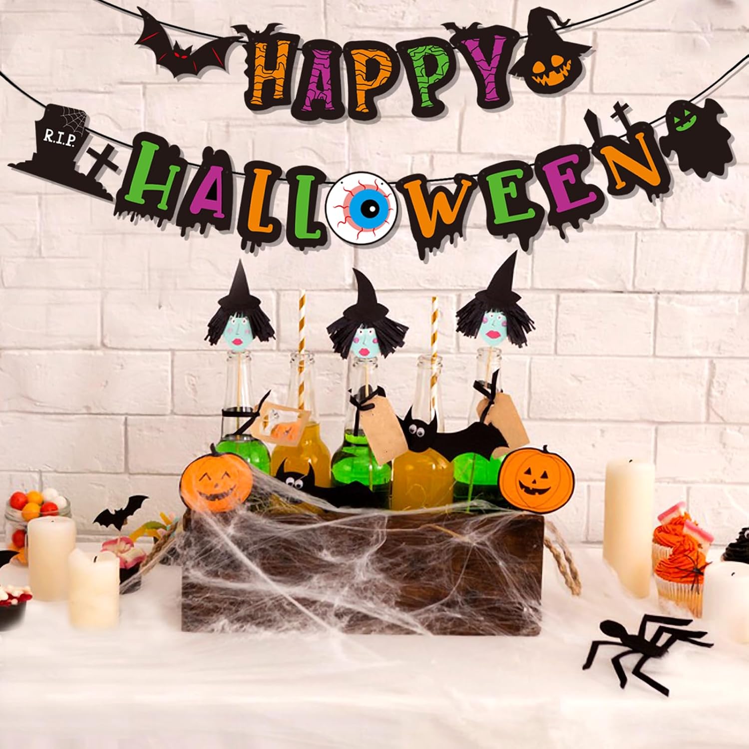 Cartel de Feliz Halloween para fiesta de cumpleaños, decoración de fiesta temática con murciélago y calabaza, casas embrujadas, puerta, hogar,