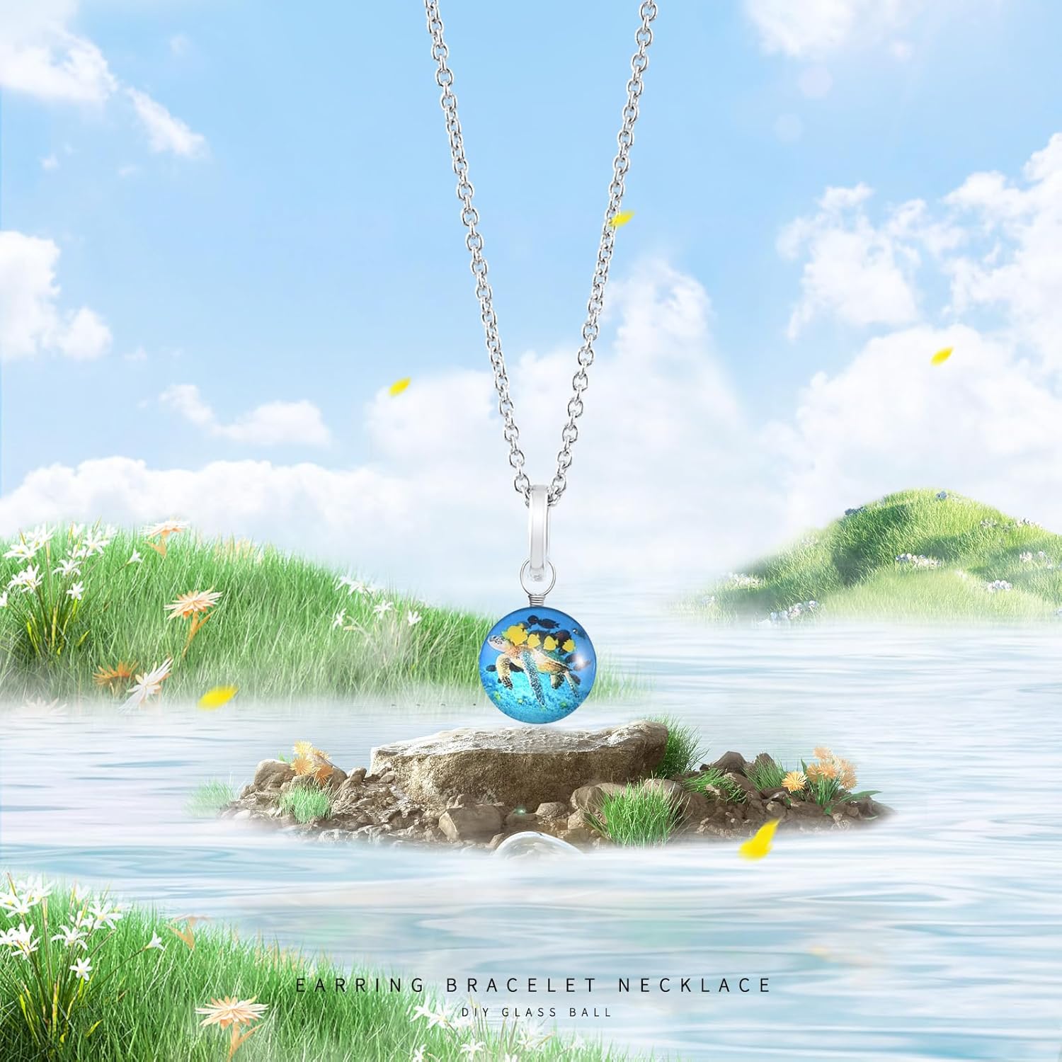 20 piezas mixtas 3D con imagen 3D de tortuga marina, dijes de peces con cuentas de cristal de animales del océano, cuentas de resina transparente,