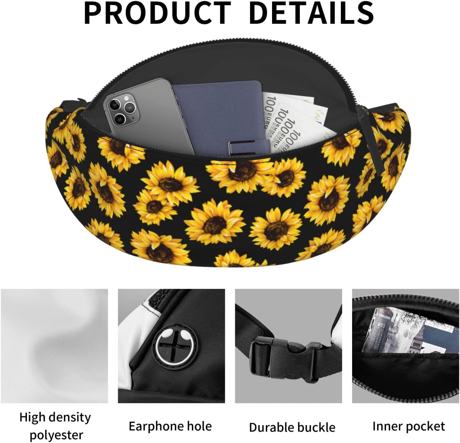 Riñonera casual de moda para hombres y mujeres, cinturón ajustable para viajes, senderismo, ciclismo, correr, festival, carnaval, Negro18