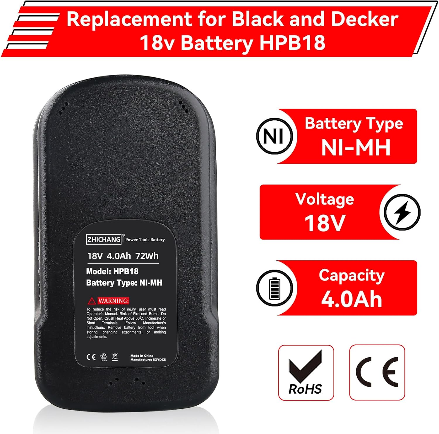 Paquete de 2 baterías de repuesto HPB18 de 4.0Ah 18V para Black and Decker 18V Batería HPB18-OPE compatible con herramientas inalámbricas Black and
