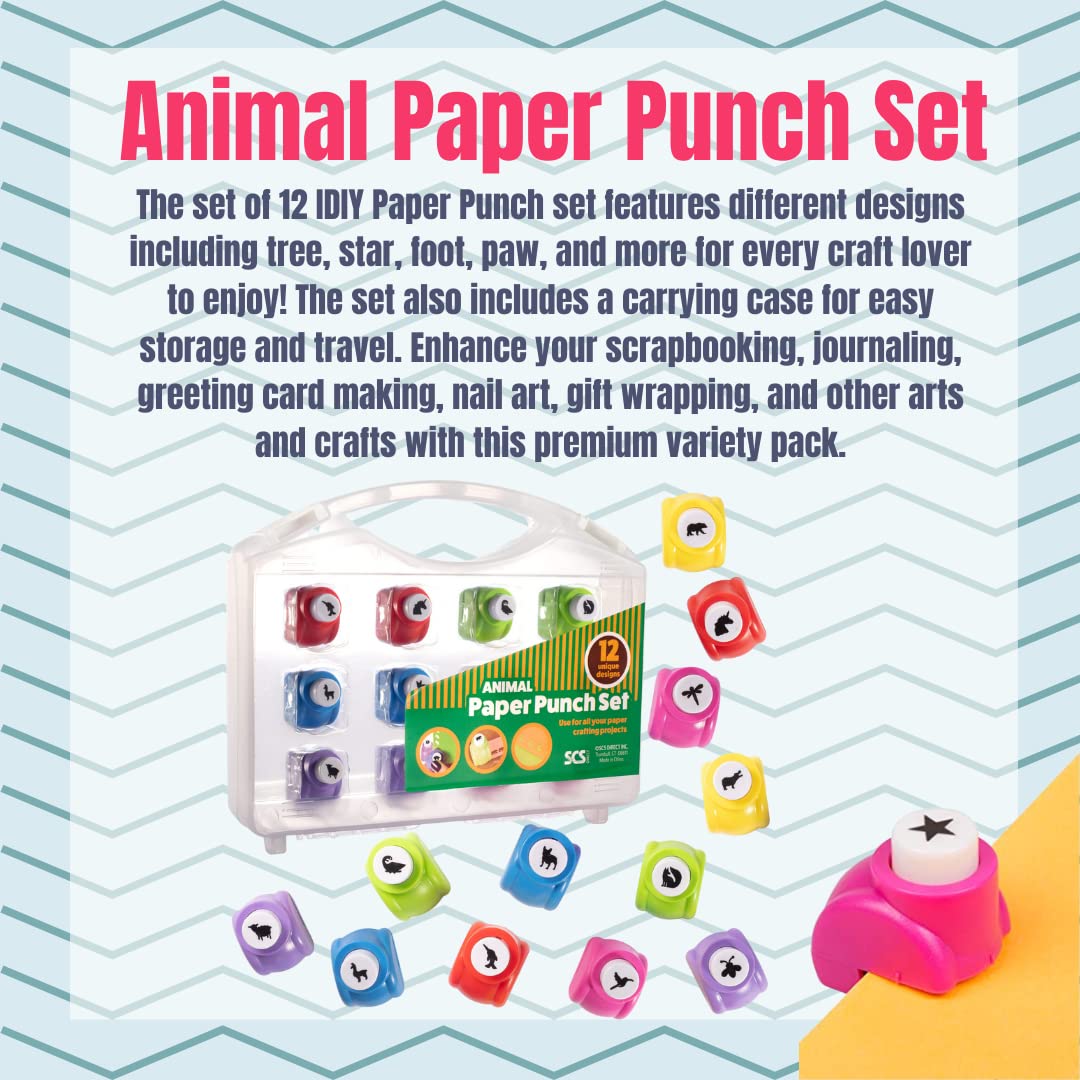 Punchers de papel para álbumes de recortes, 12 perforadores únicos de agujeros de animales, kit de suministros para álbumes de recortes y