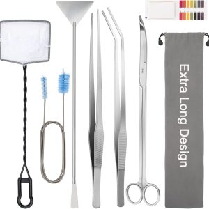 Liveek – Kit de herramientas de acuario extralargas 8 en 1, herramientas de plantas de acuario de acero inoxidable para acuario, herramientas largas Liveek – Kit de herramientas de acuario extralargas 8 en 1, herramientas de plantas de acuario de acero inoxidable para acuario, herramientas largas