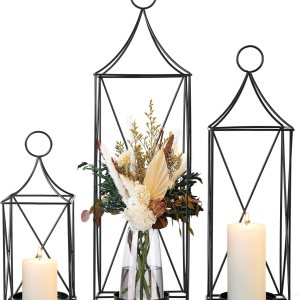 Juego de faroles de metal altos de 3-24, 19 y 13 pulgadas, elegantes portavelas para bodas, fiestas y decoración de Navidad, uso en interiores y Juego de faroles de metal altos de 3-24, 19 y 13 pulgadas, elegantes portavelas para bodas, fiestas y decoración de Navidad, uso en interiores y
