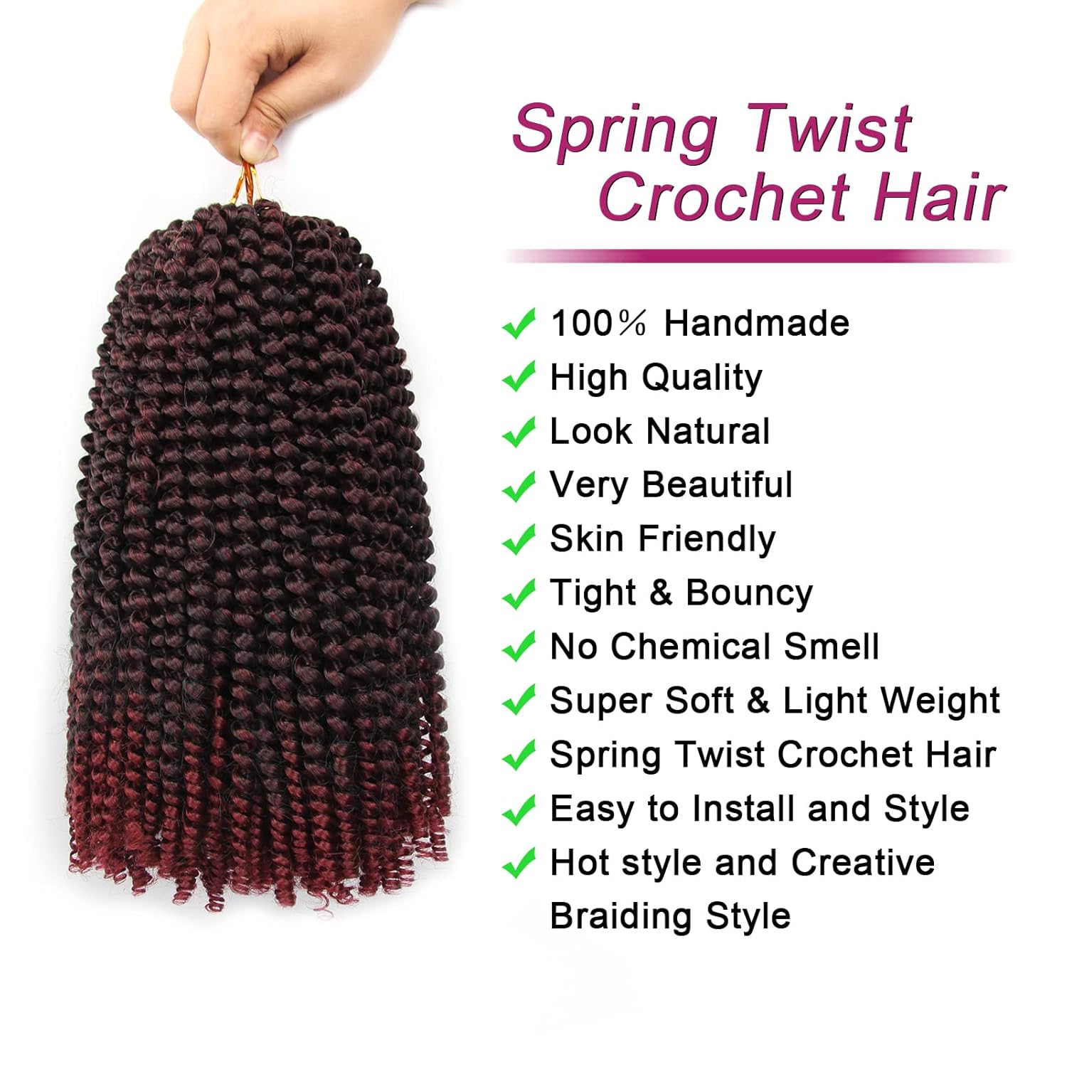 Cabello de ganchillo Spring Twist de 8 pulgadas, 3 paquetes de 90 hebras de cabello de fibra sintética de baja temperatura para mujeres negras,