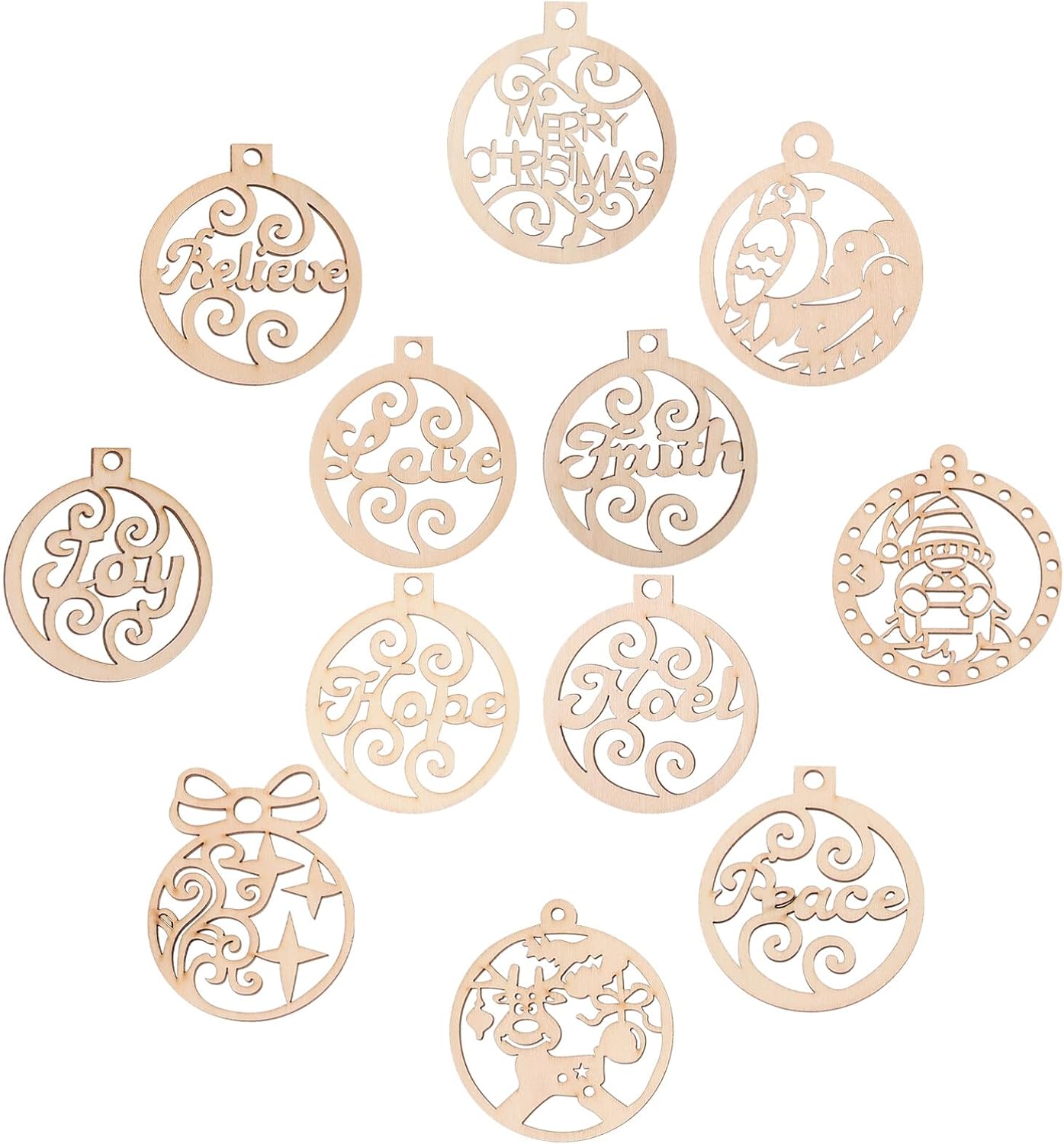 Didiseaon Círculo de madera sin terminar para manualidades, adornos de árbol de Navidad, recortes redondos, rebanadas para Navidad, manualidades,