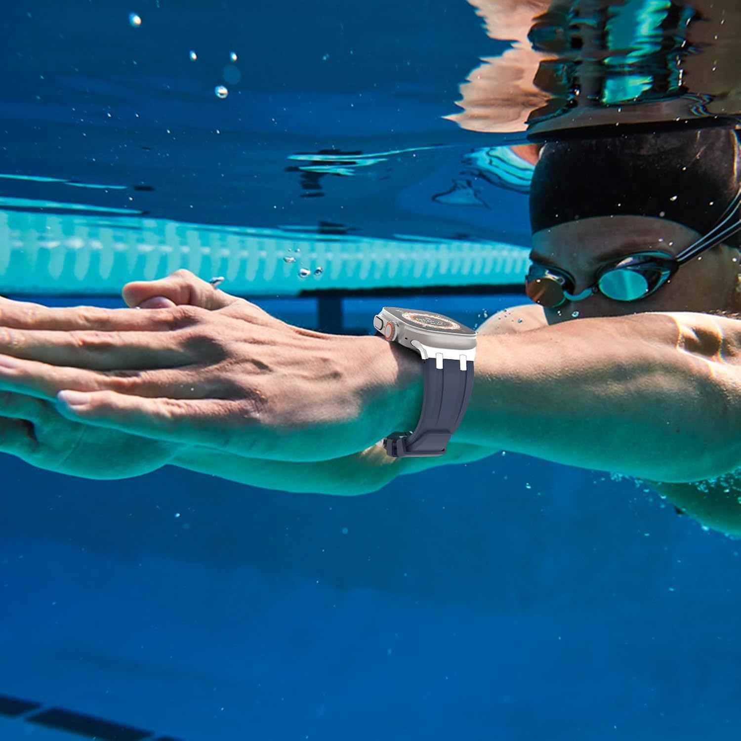 NewWays Correa para Apple Watch Ultra Band de 1.929 in, 1.772 in, 1.732 in, 1.654 in, 1.614 in, 1.575 in, 1.496 in, para hombres, correa de goma de