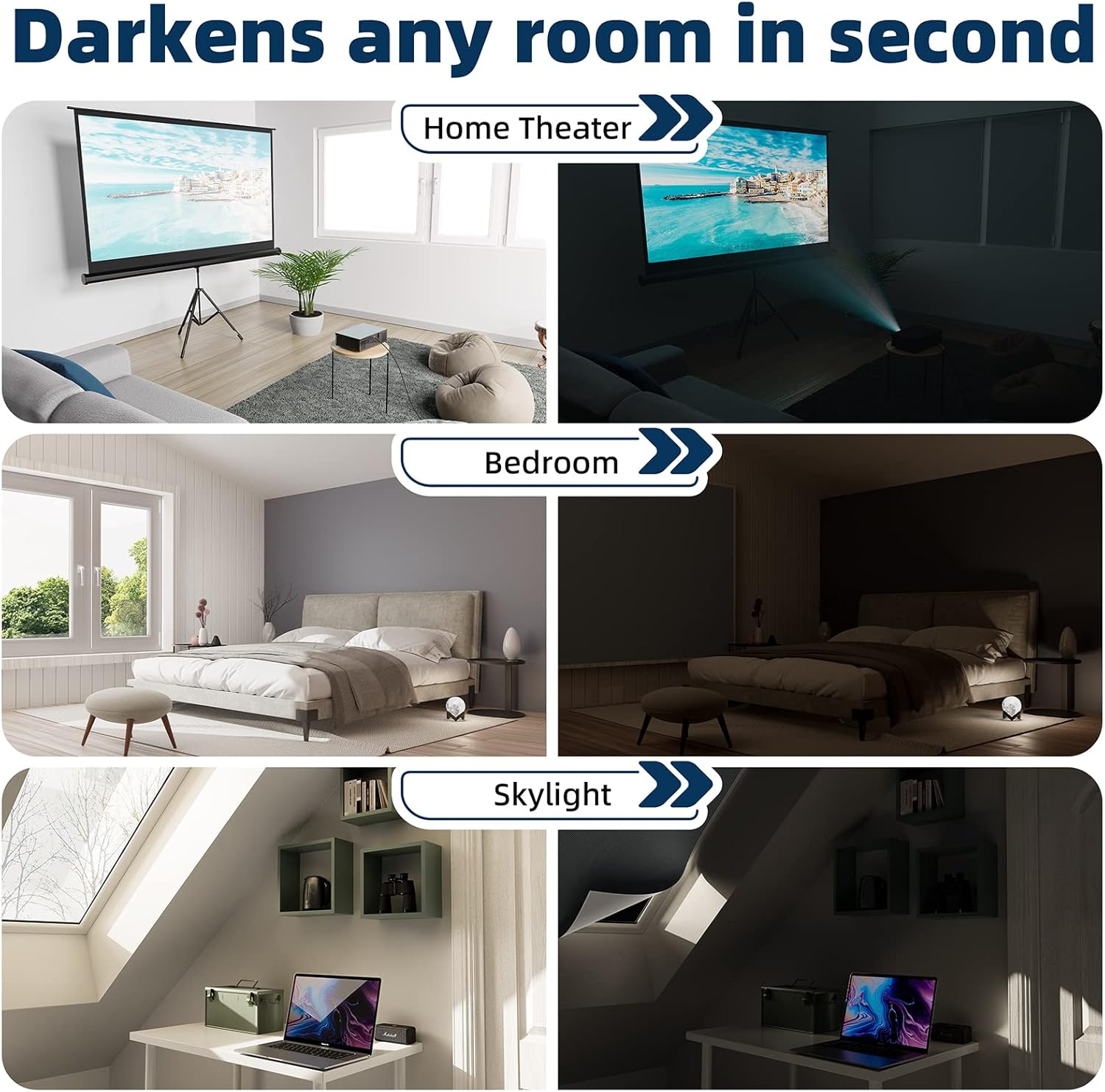Cortinas opacas portátiles de 100 x 57 pulgadas, tiras de cinta de velcro fuertes con adhesivo, persianas opacas que se pueden cortar, 100% material