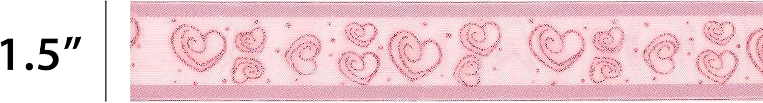 Offray Cinta de satén de borde transparente de 1.5 pulgadas de ancho, 9 pies en total, color rosa