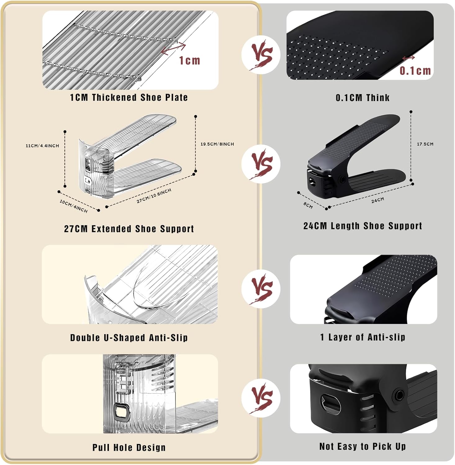 Organizador de ranuras ajustables para zapatos, paquete de 12 apiladores transparentes para zapatos, soporte para zapatos, ahorrador de espacio de