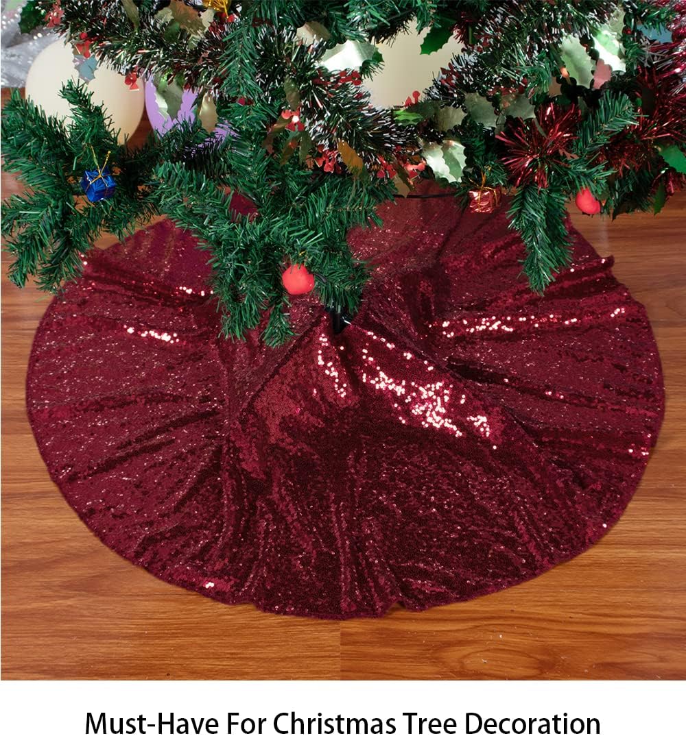 ShinyBeauty – Faldón de árbol de Navidad de 21pulgadas de diámetro, con lentejuelas, para decoración de Navidad