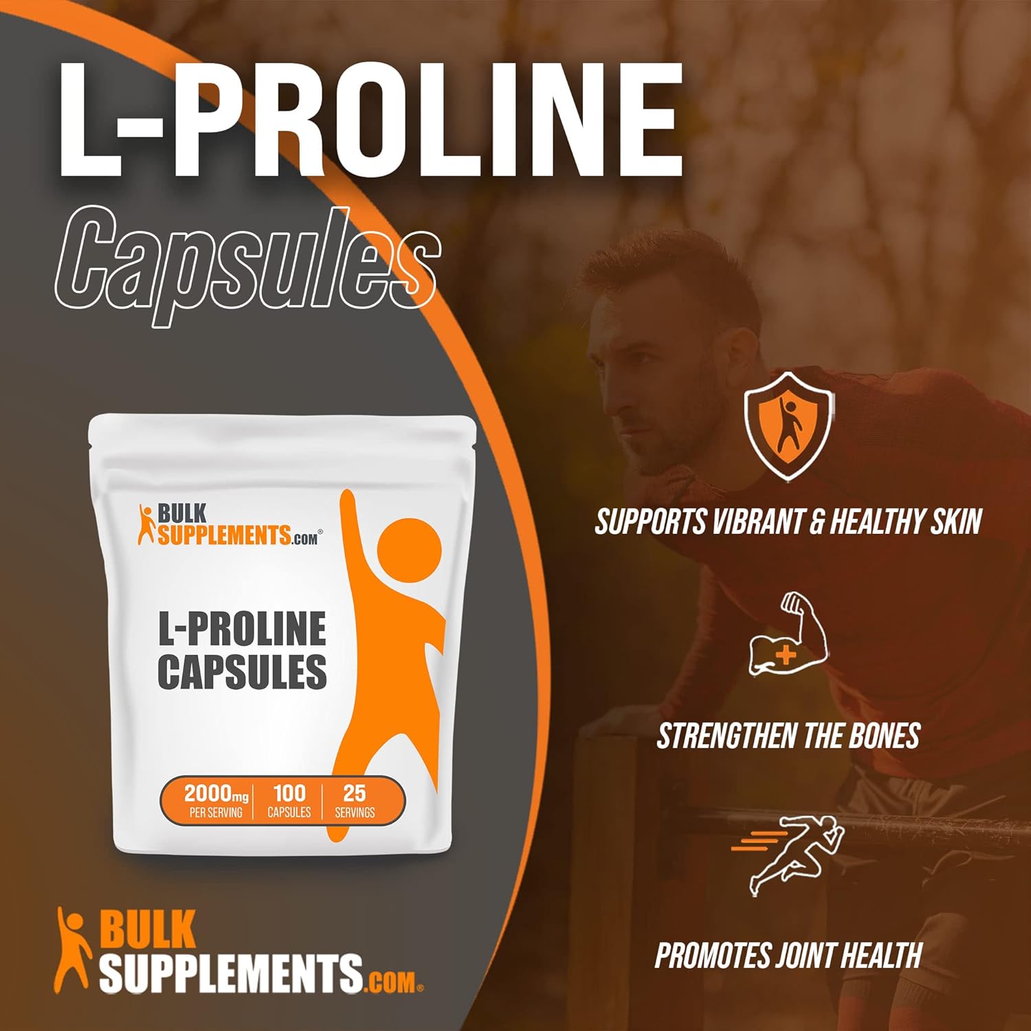 BulkSupplements.com L-Proline Capsules – Suplementos para la piel – Suplementos con aminoácidos – Suplementos nutricionales de aminoácidos (100