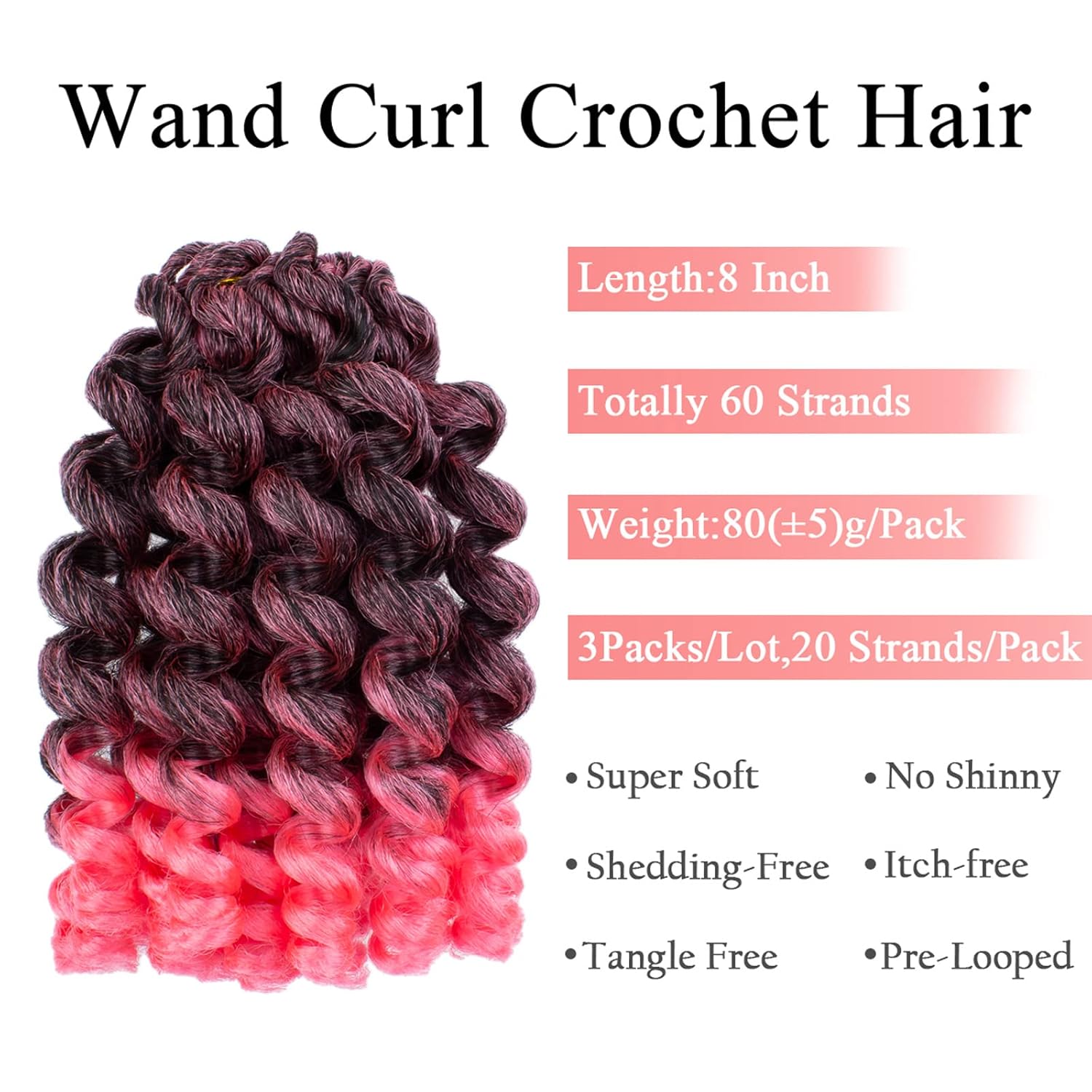 Leeven Pelo corto de 8 pulgadas de Jamaica Bounce Wand Curl Crochet Hair Senegalese Twist sintético trenzado de pelo Ombre rosa Jumpy Wand Rizado