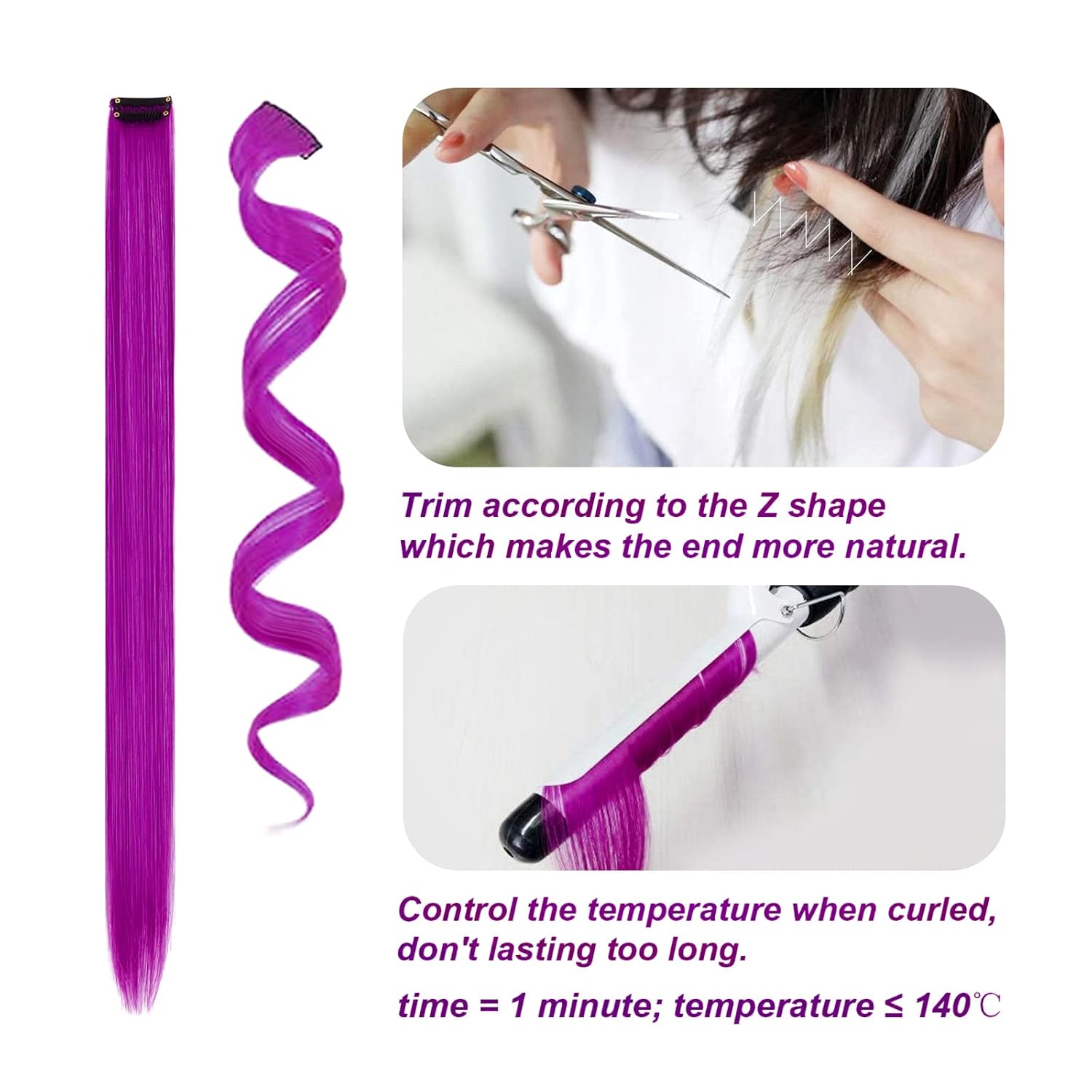 10 extensiones de cabello sintético con clip de 20 pulgadas, multicolor, lacio, con clip, para mujeres y niñas, niños, como regalo, extensiones de