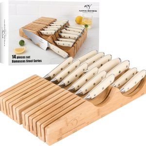 NANFANG BROTHERS Damascus – Juego de cuchillos de cocina de 14 piezas, mango ergonómico ABS para VG10 acero profesional cuchillos de chef con bloque NANFANG BROTHERS Damascus – Juego de cuchillos de cocina de 14 piezas, mango ergonómico ABS para VG10 acero profesional cuchillos de chef con bloque