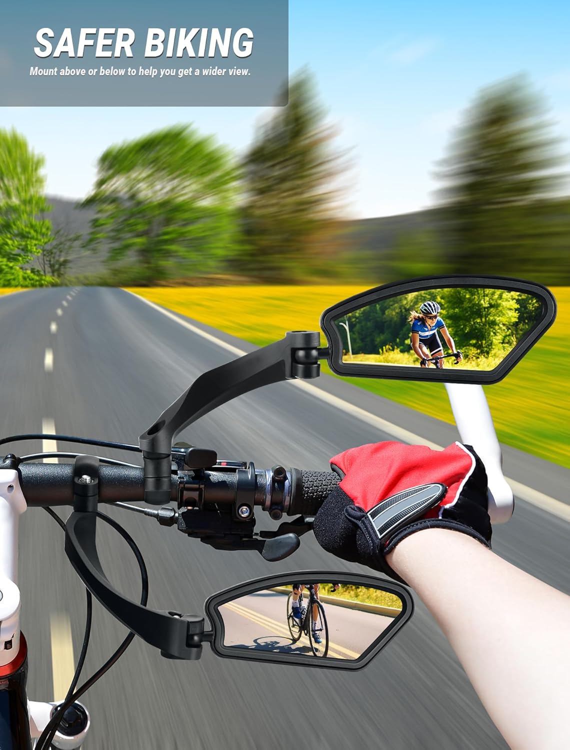 EVOULTES Espejo retrovisor de bicicleta, soporte para manillar de bicicleta con lente de vidrio resistente a los arañazos, espejos universales