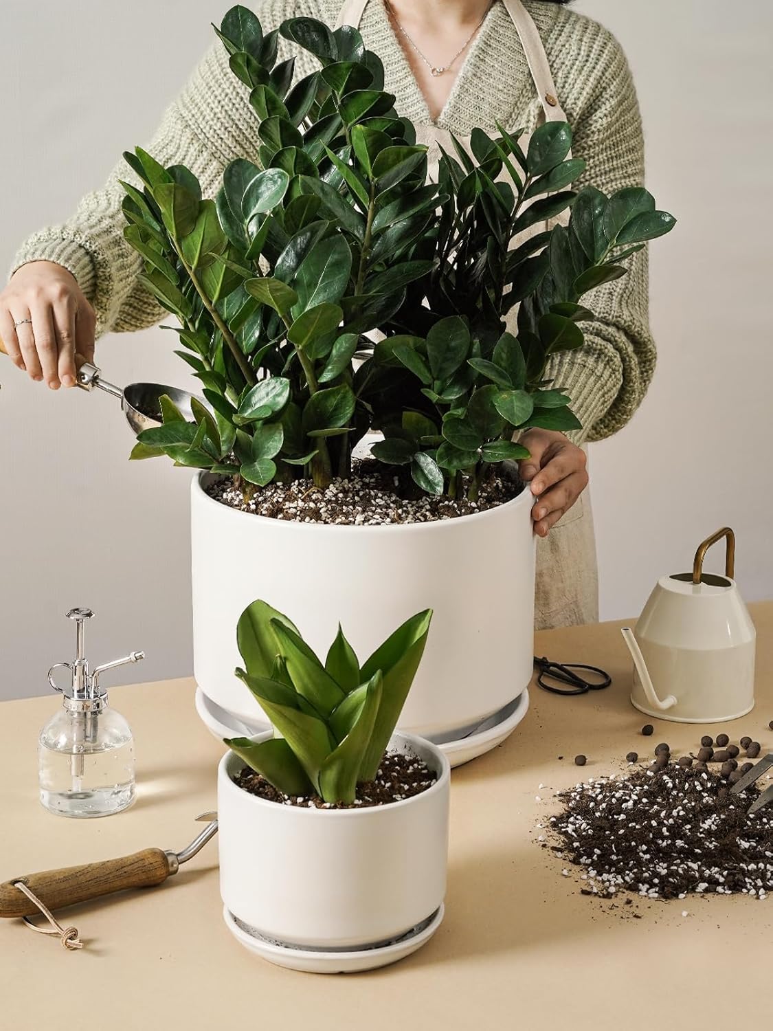 LE TAUCI Macetas de cerámica, macetas de 10 + 12 pulgadas para plantas, macetas de interior para el hogar y la oficina, macetas modernas para