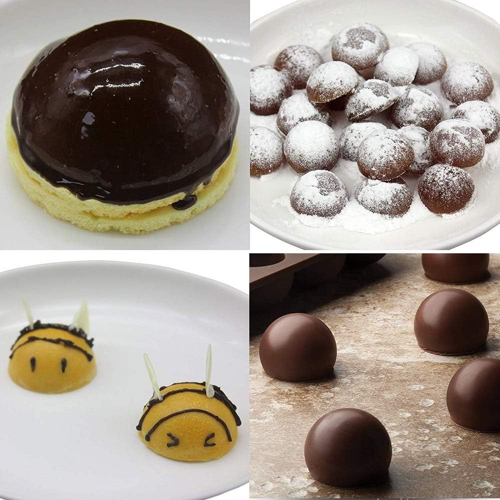 BUSOHA Moldes de silicona semicírculos de 24 cavidades, mini molde redondo de semicírculo, molde para fondant de cúpula de té con bomba, bandeja