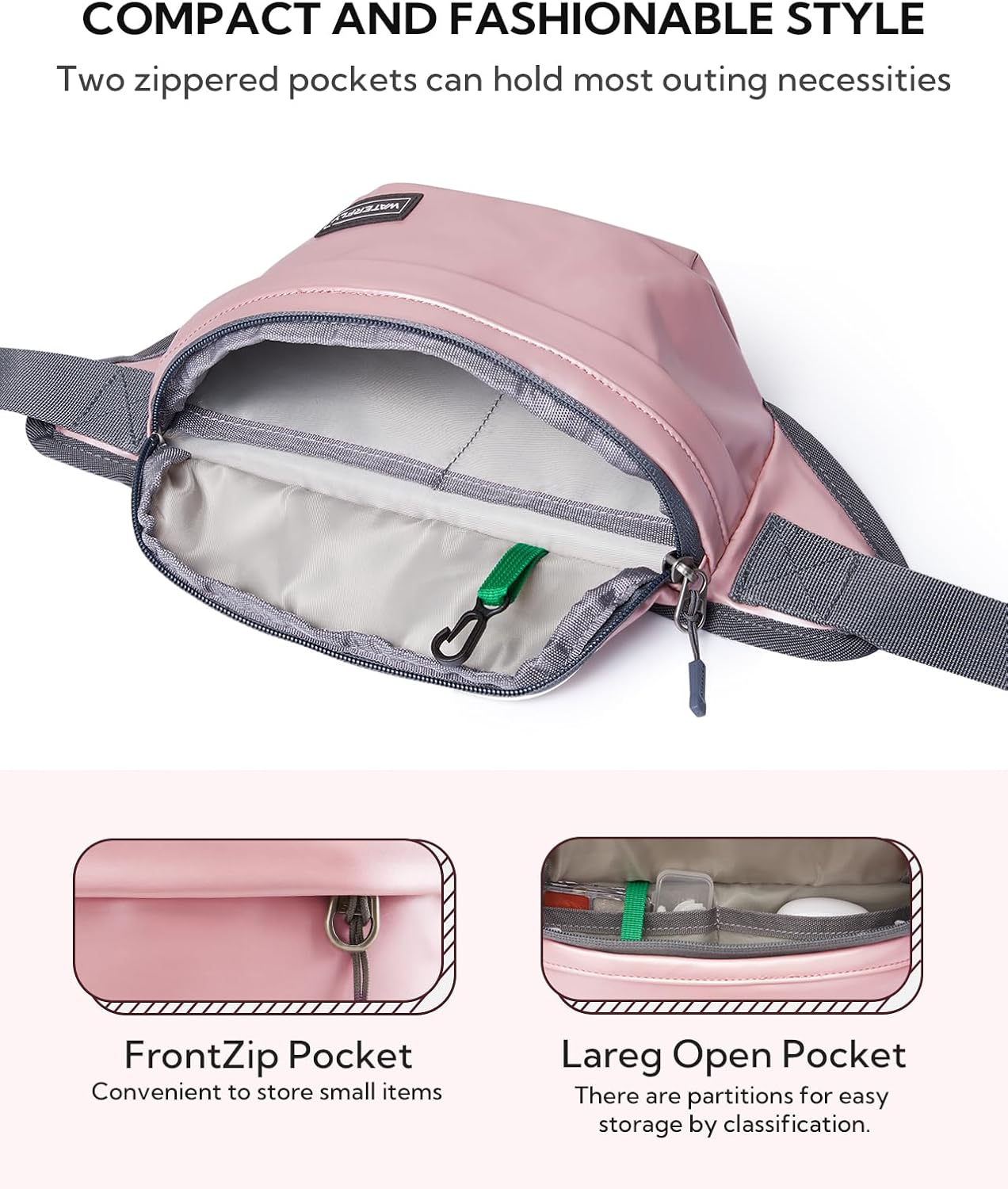 WATERFLY Riñonera Riñonera tu pequeño compañero elegante y resistente al agua para senderismo, caminar, viajar, correa adicional ajustable incluida