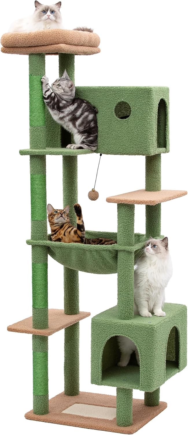 Meow Sir Árbol grande para gatos grandes de 70 pulgadas, torre para gatos multinivel con hamaca grande, condominio súper espacioso y postes anchos